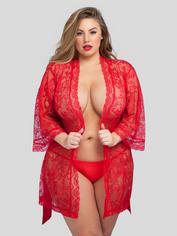 Lovehoney Flaunt Me Floral Lace Robe, Red, hi-res