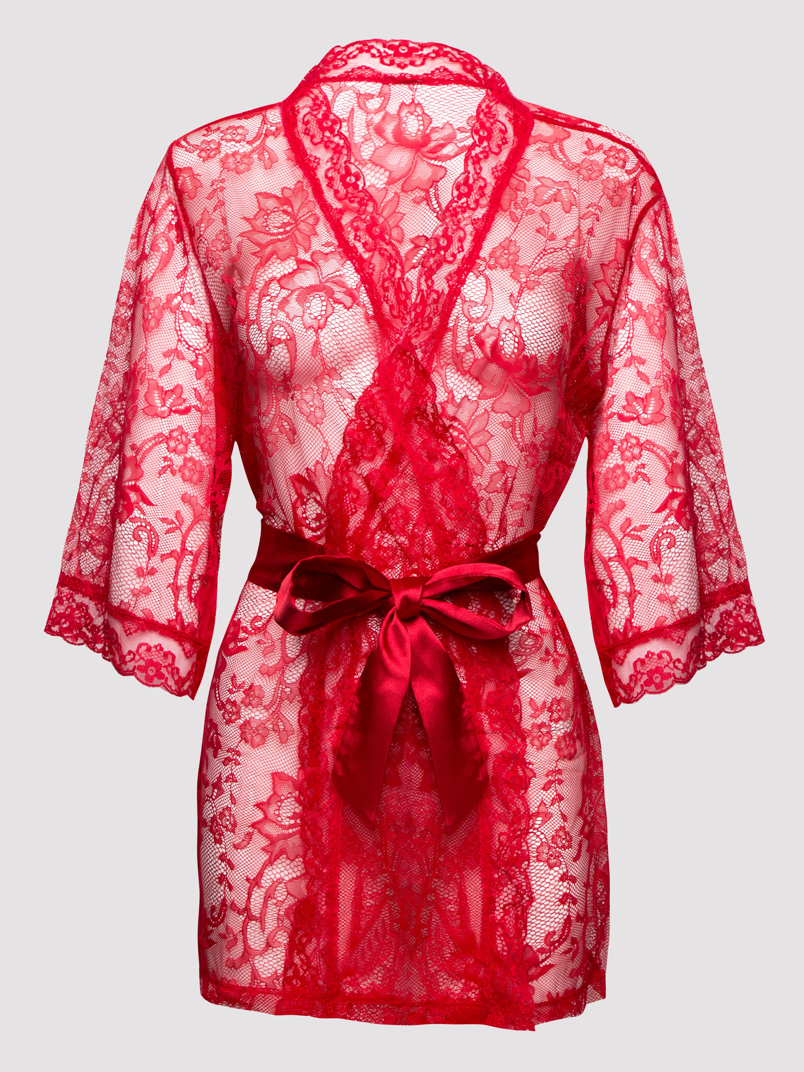 Lovehoney Flaunt Me Black Lace Robe, Red, hi-res