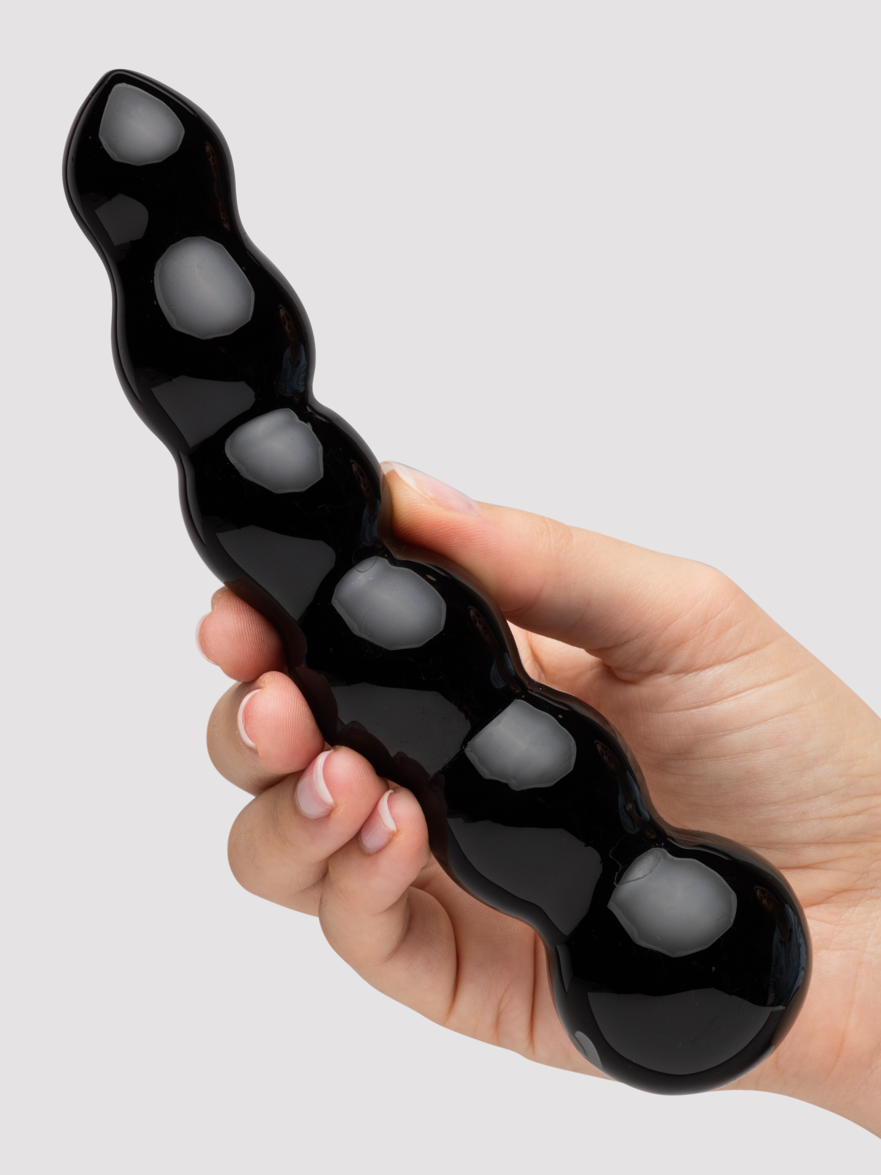 Lovehoney Beaded Sensual Glass Dildo 7 Inch, Black, hi-res