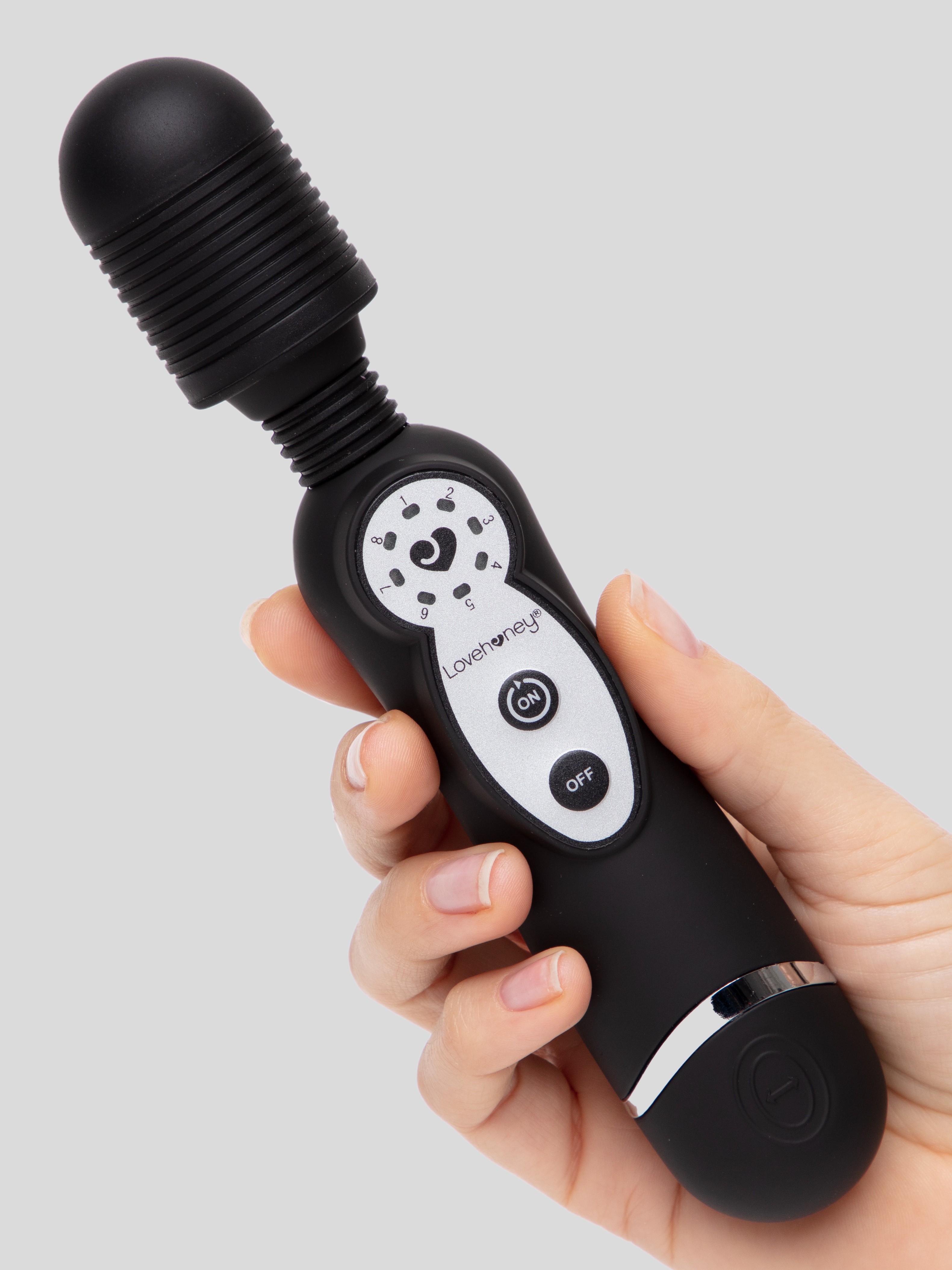 Lovehoney 8 Function Mini Massage Wand Vibrator, Black, hi-res