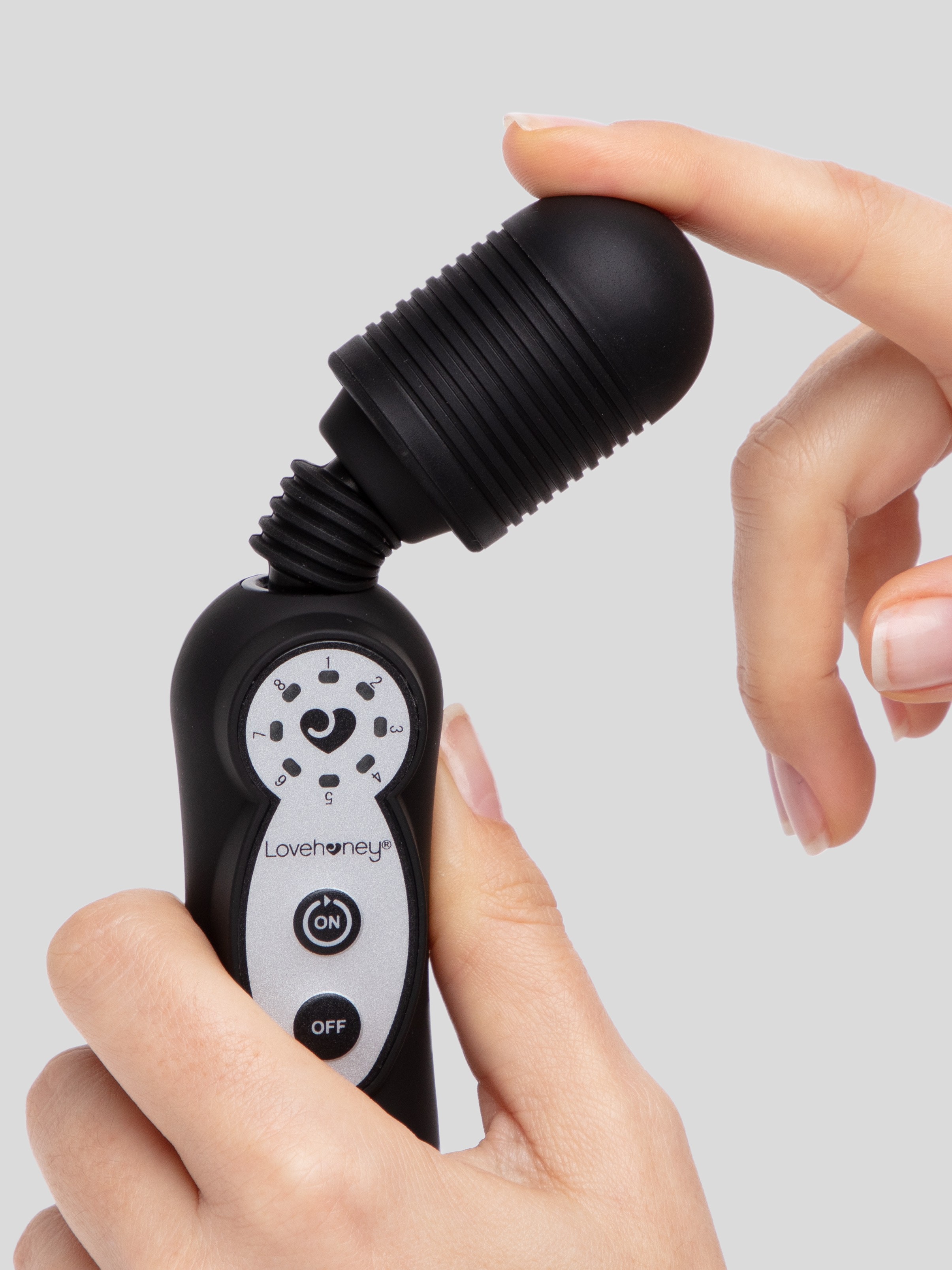 Lovehoney 8 Function Mini Massage Wand Vibrator, Black, hi-res