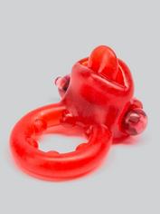 Nubby Clitoral Tongue Extra Quiet Vibrating Cock Ring, Red, hi-res