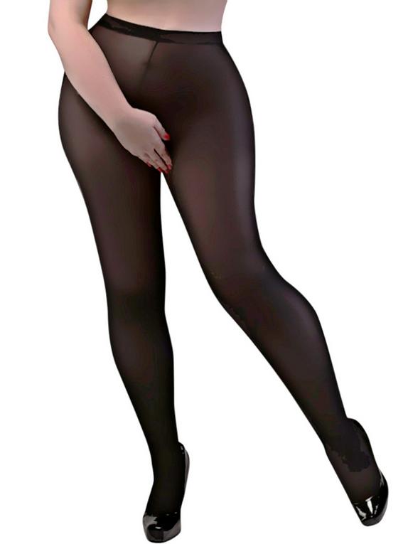 Miss Naughty Plus Size Crotchless 100 Denier Tights, Black, hi-res