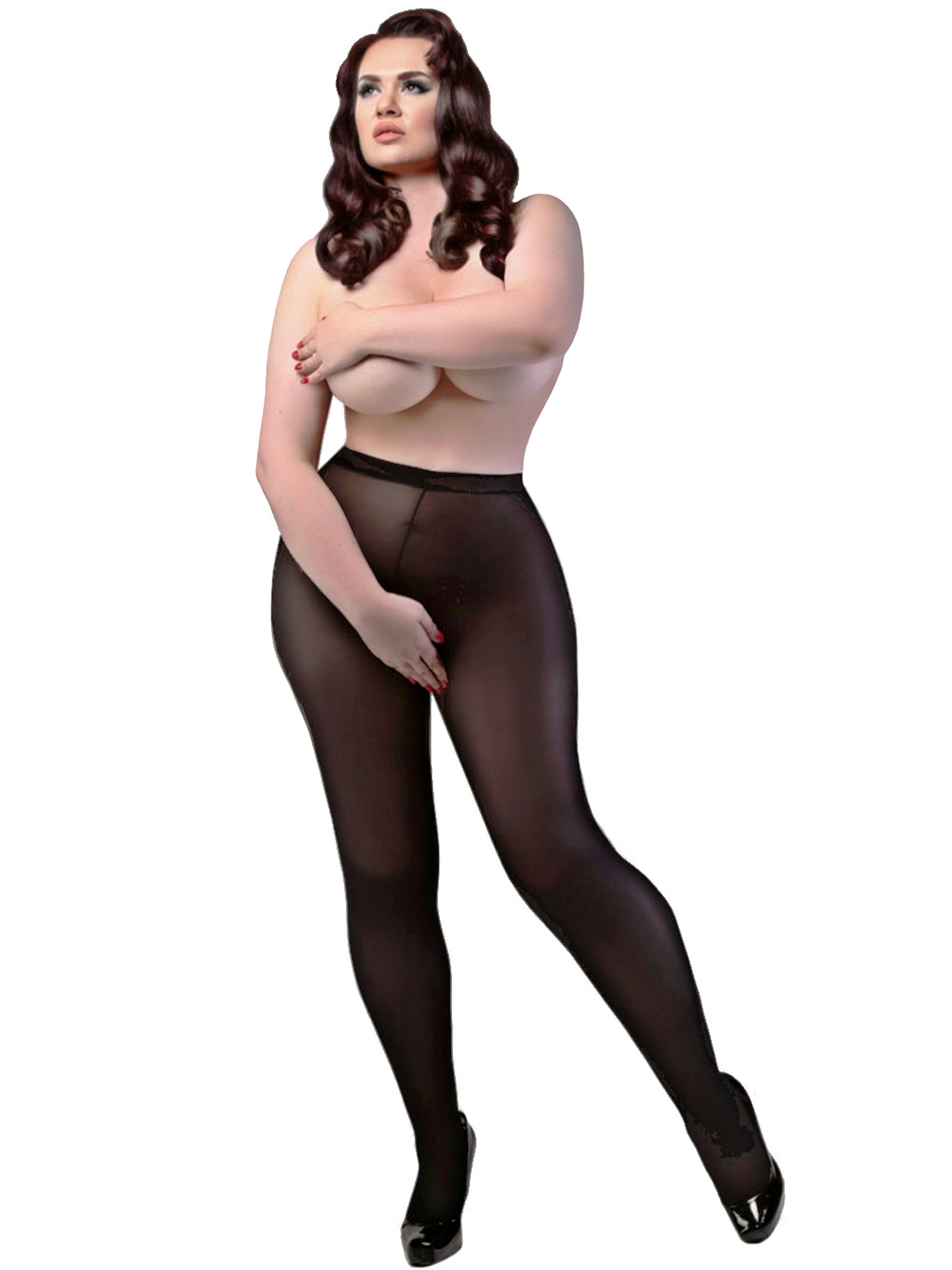 Miss Naughty Plus Size Crotchless 100 Denier Pantyhose, Black, hi-res