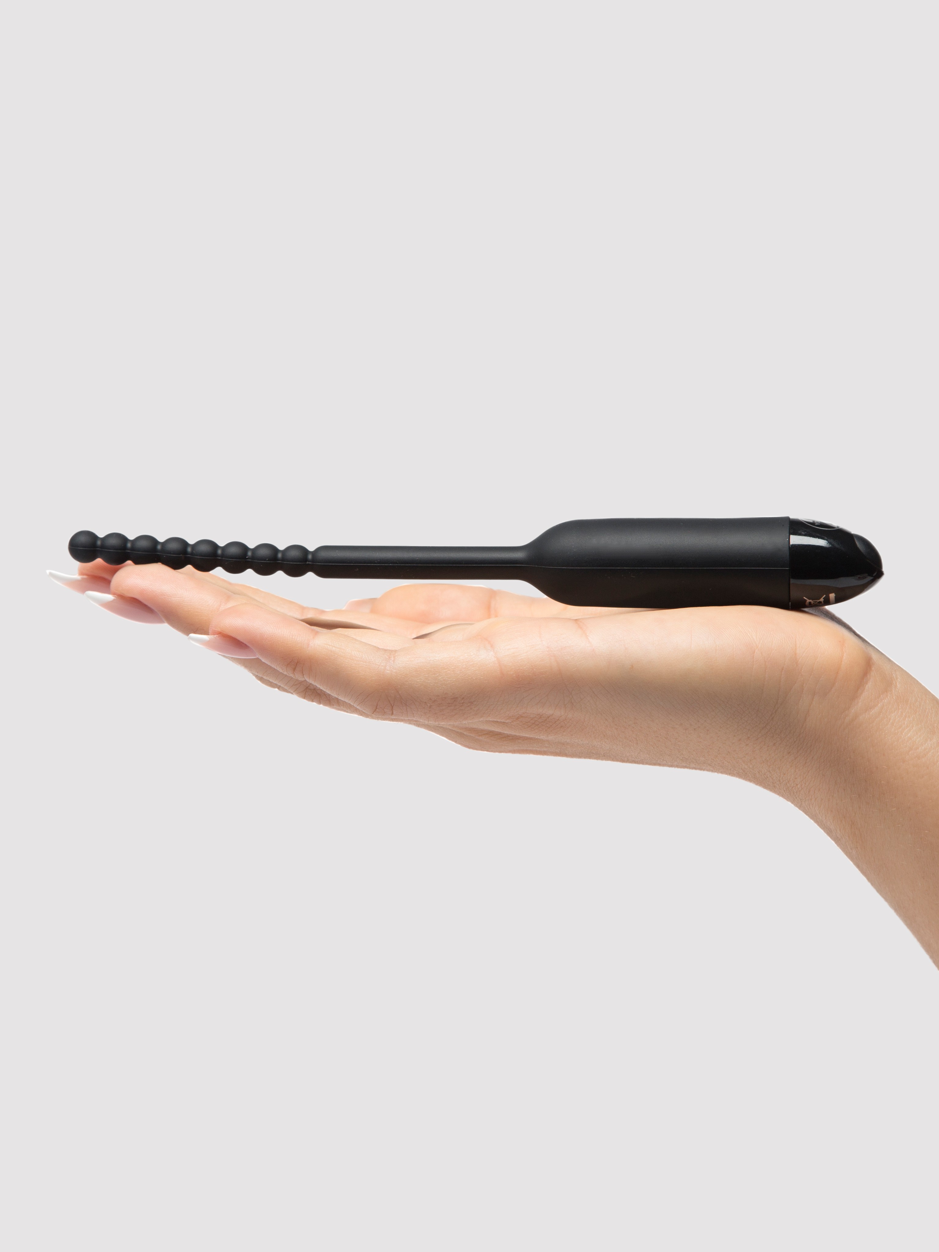 Vibrating Ribbed 7 Function Extra Quiet 8mm Silicone Urethral Dilator, Black, hi-res