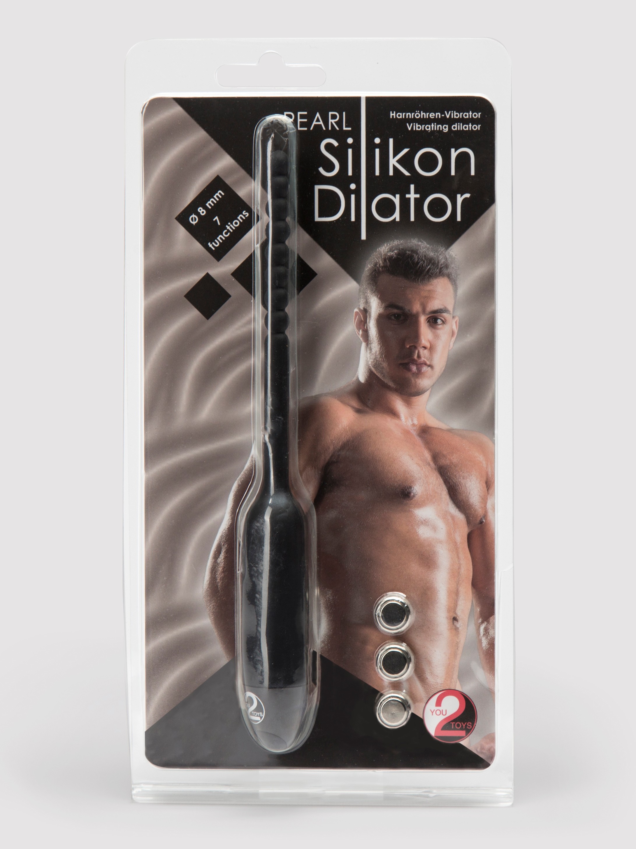 Vibrating Ribbed 7 Function Extra Quiet 8mm Silicone Urethral Dilator, Black, hi-res