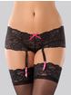 Lovehoney Crotchless Black Lace Shorts with Removable Garter Straps, Black, hi-res