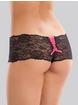 Lovehoney Crotchless Black Lace Shorts with Removable Suspender Straps, Black, hi-res