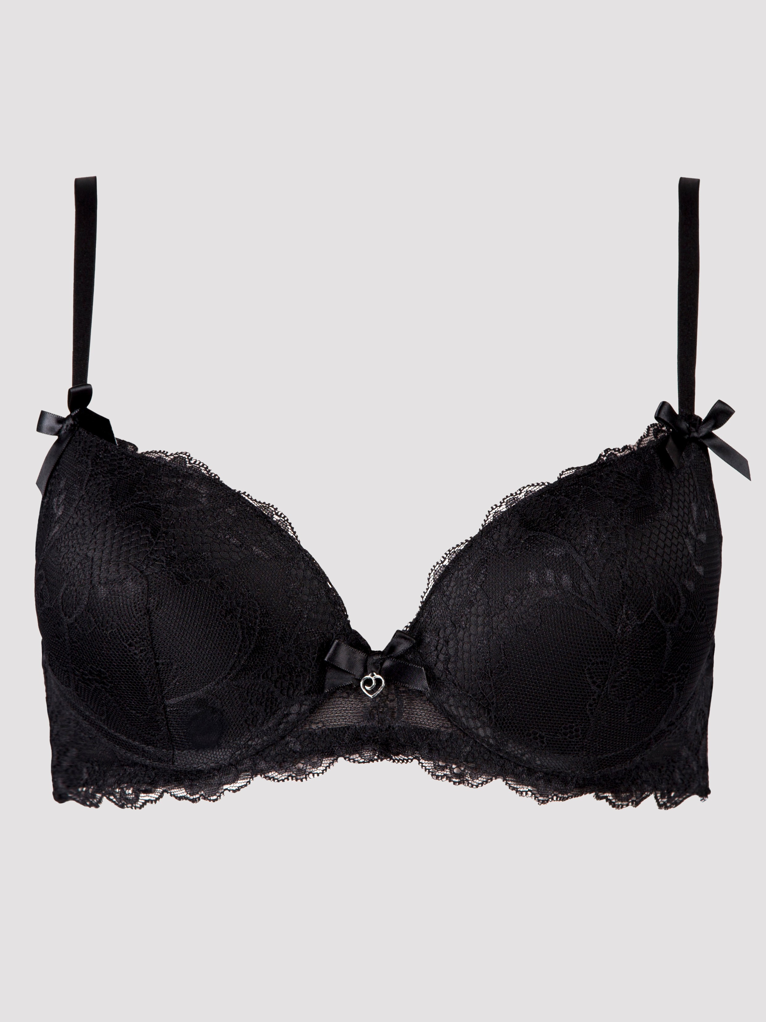 Lovehoney Love Me Lace Push-Up Bra, Black, vanilla