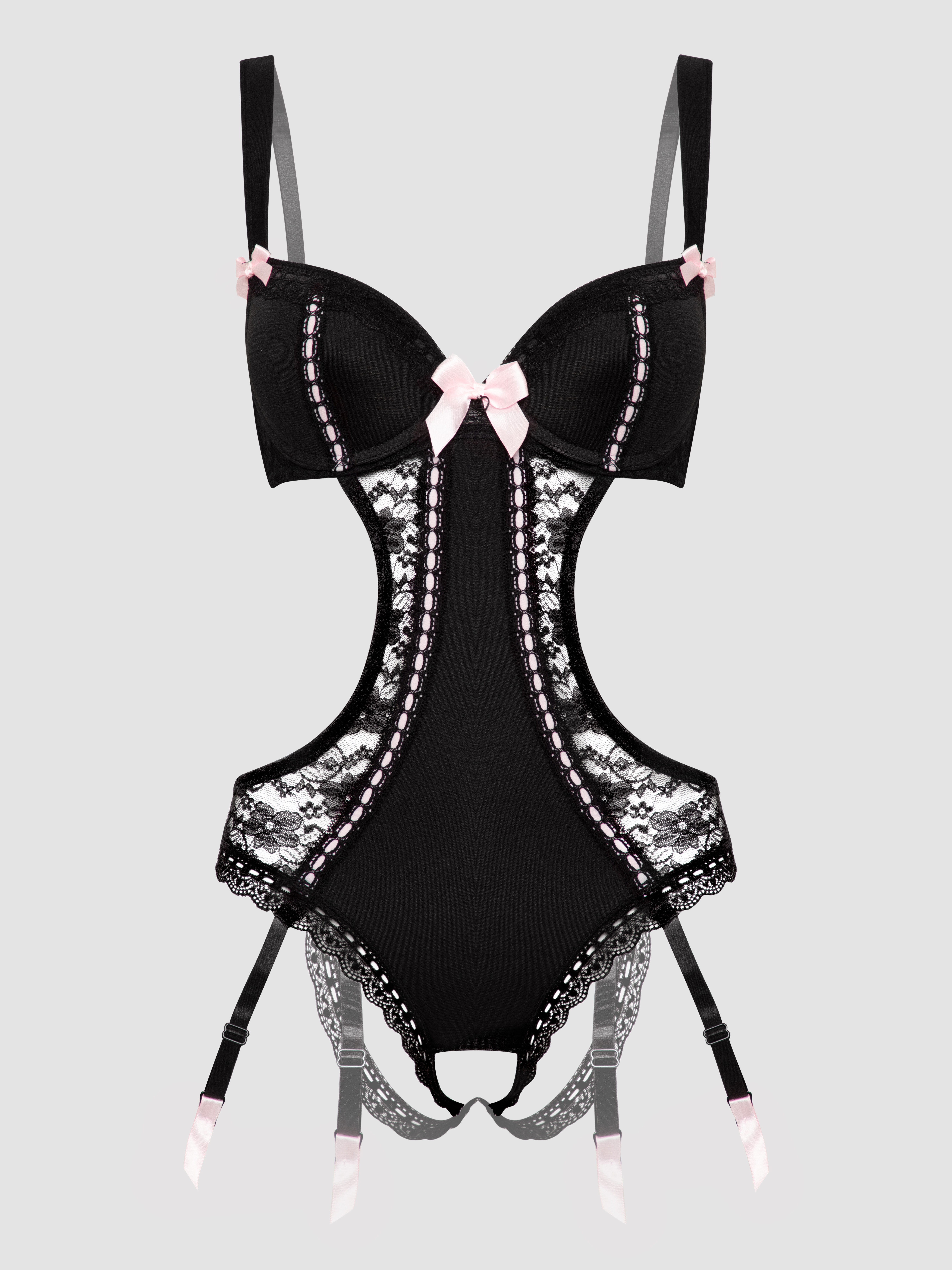 Lovehoney Seduce Me Push-Up Crotchless Cut-Out Body, Black, hi-res