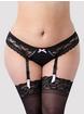 Lovehoney Plus Size Seduce Me Crotchless Suspender Thong, Black, hi-res