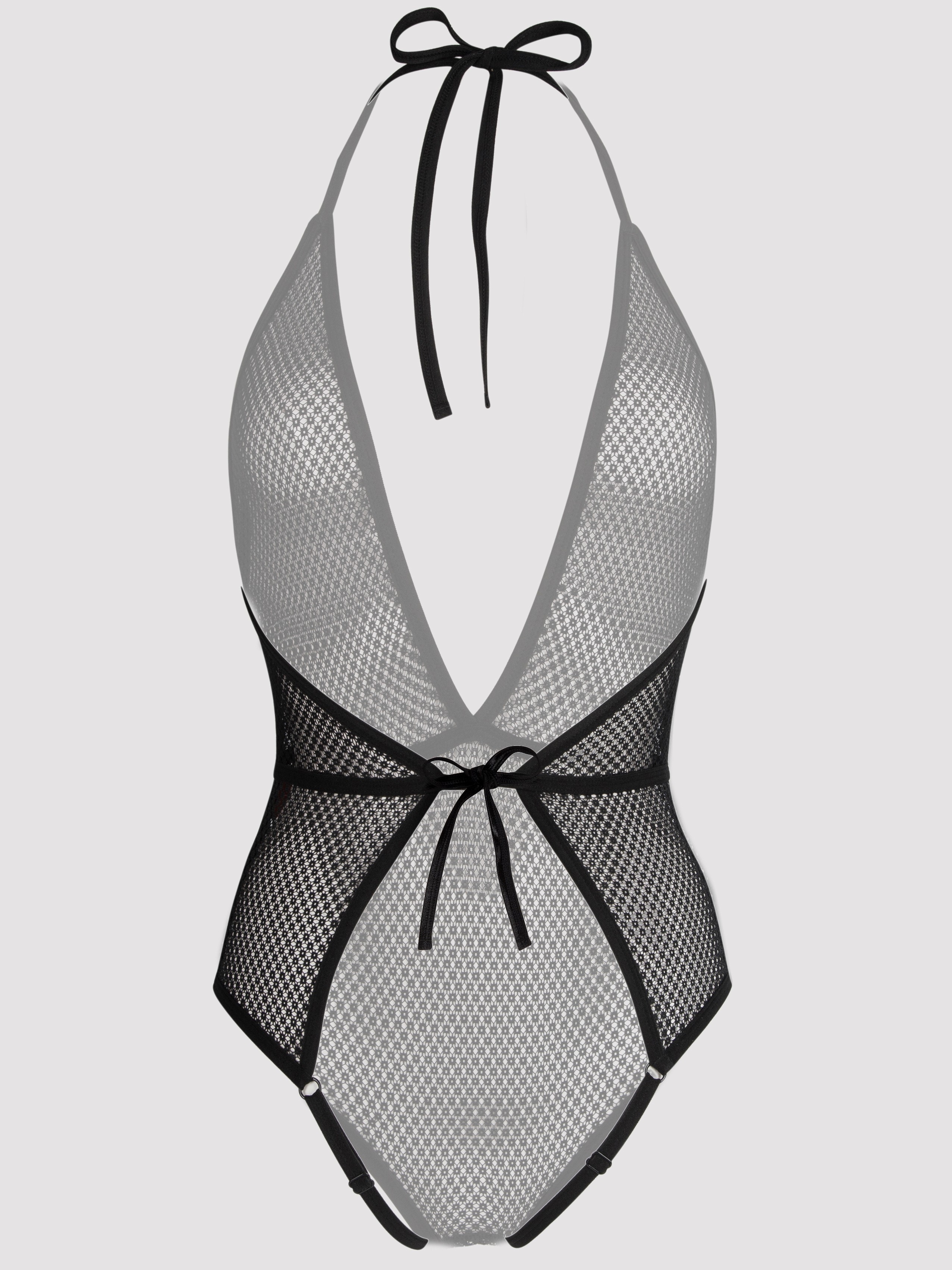Lovehoney Crotchless Deep Plunge Black Mesh Body, Black, hi-res