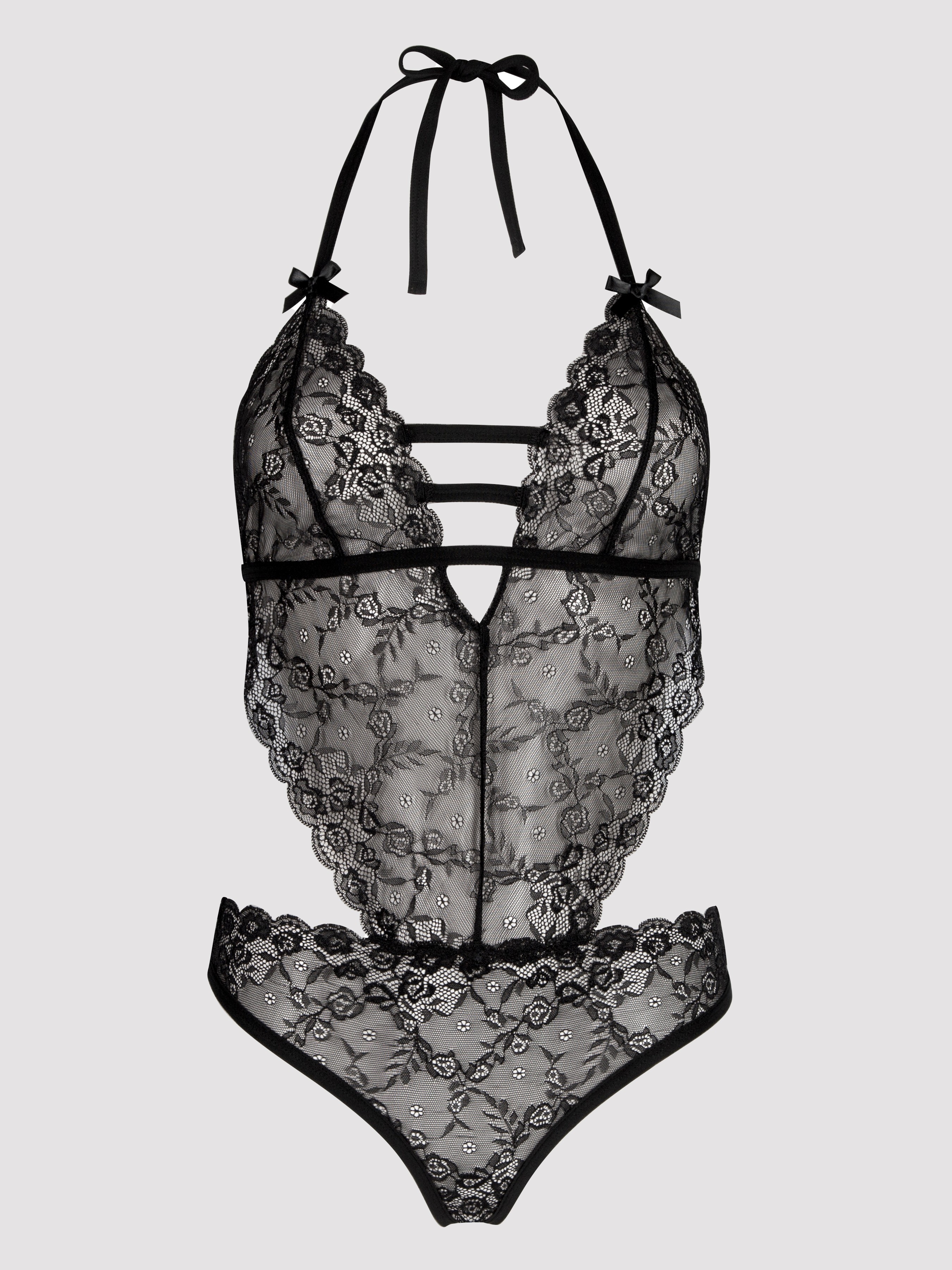 Lovehoney Crotchless Open-Back Lace Body, Black, hi-res