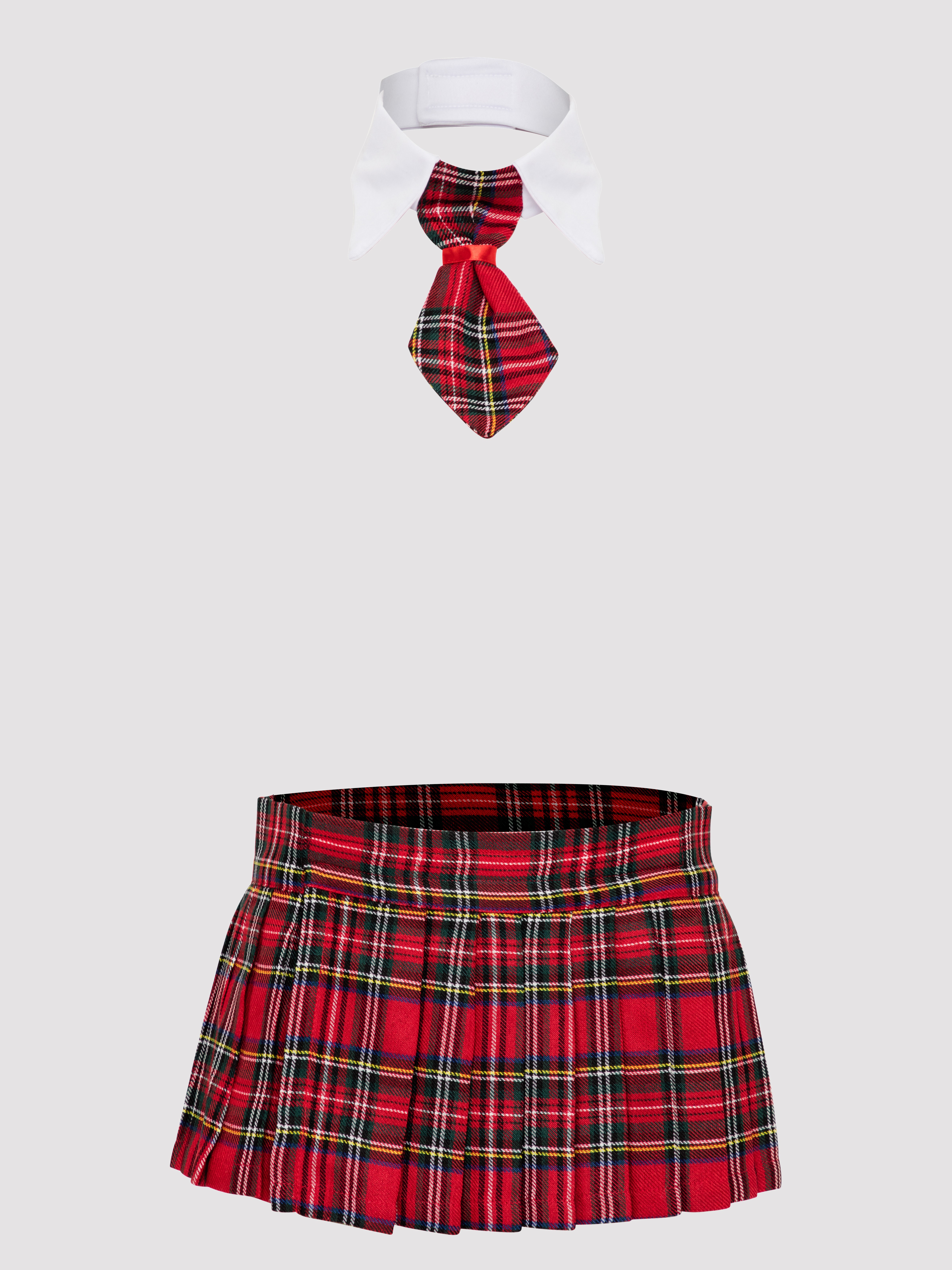 Lovehoney Fantasy Plus Size Tartan Skirt and Tie Set, Red, vanilla