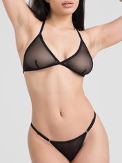 Lovehoney Sheer Triangle Bra and Crotchless G-String Set, Black, hi-res