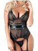 Cottelli Wet Look and Mesh Bustier and G-String Set, Black, hi-res