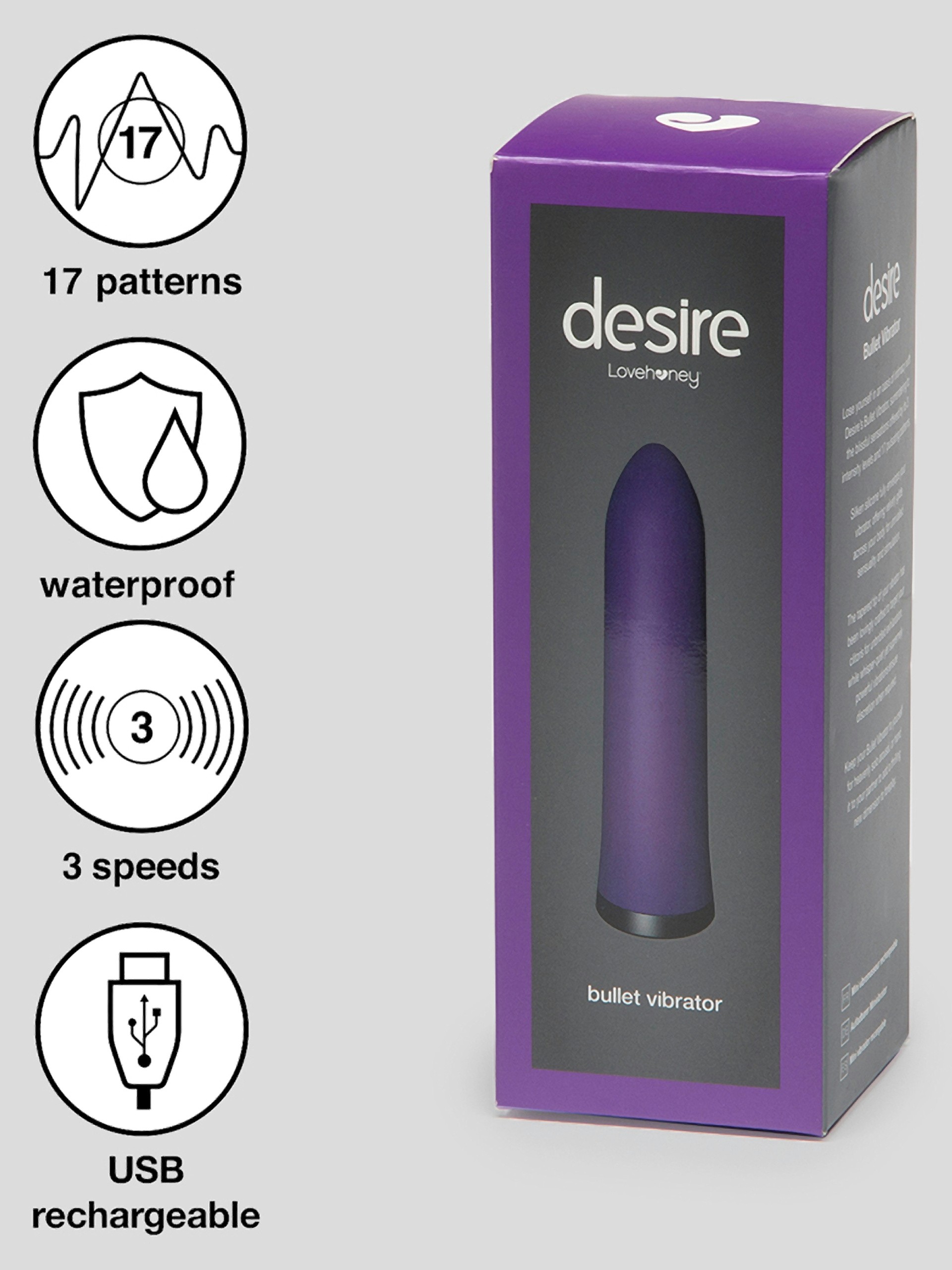 Desire Luxury Rechargeable Bullet Vibrator, Purple, hi-res