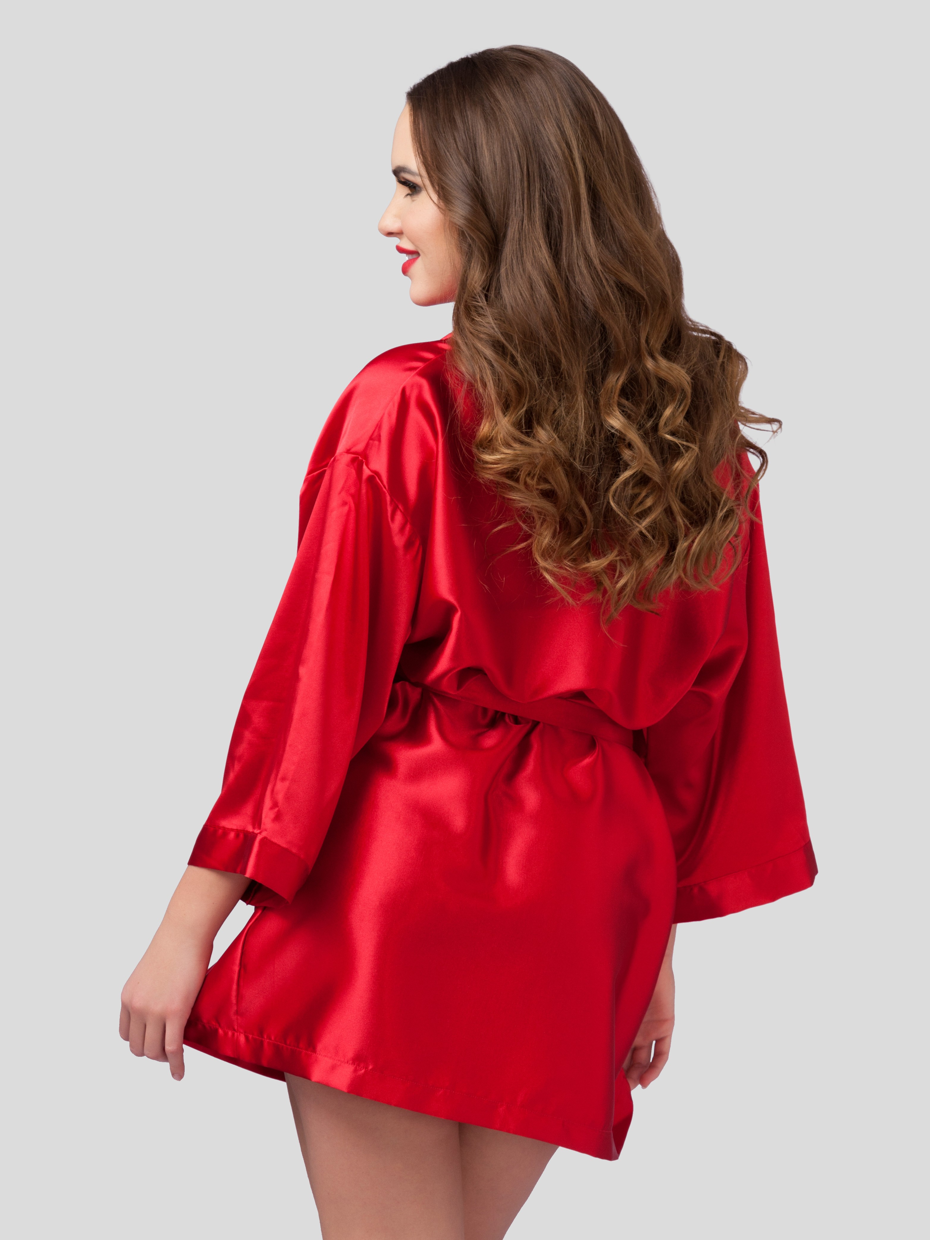 Lovehoney Short Red Satin Robe, Red, hi-res