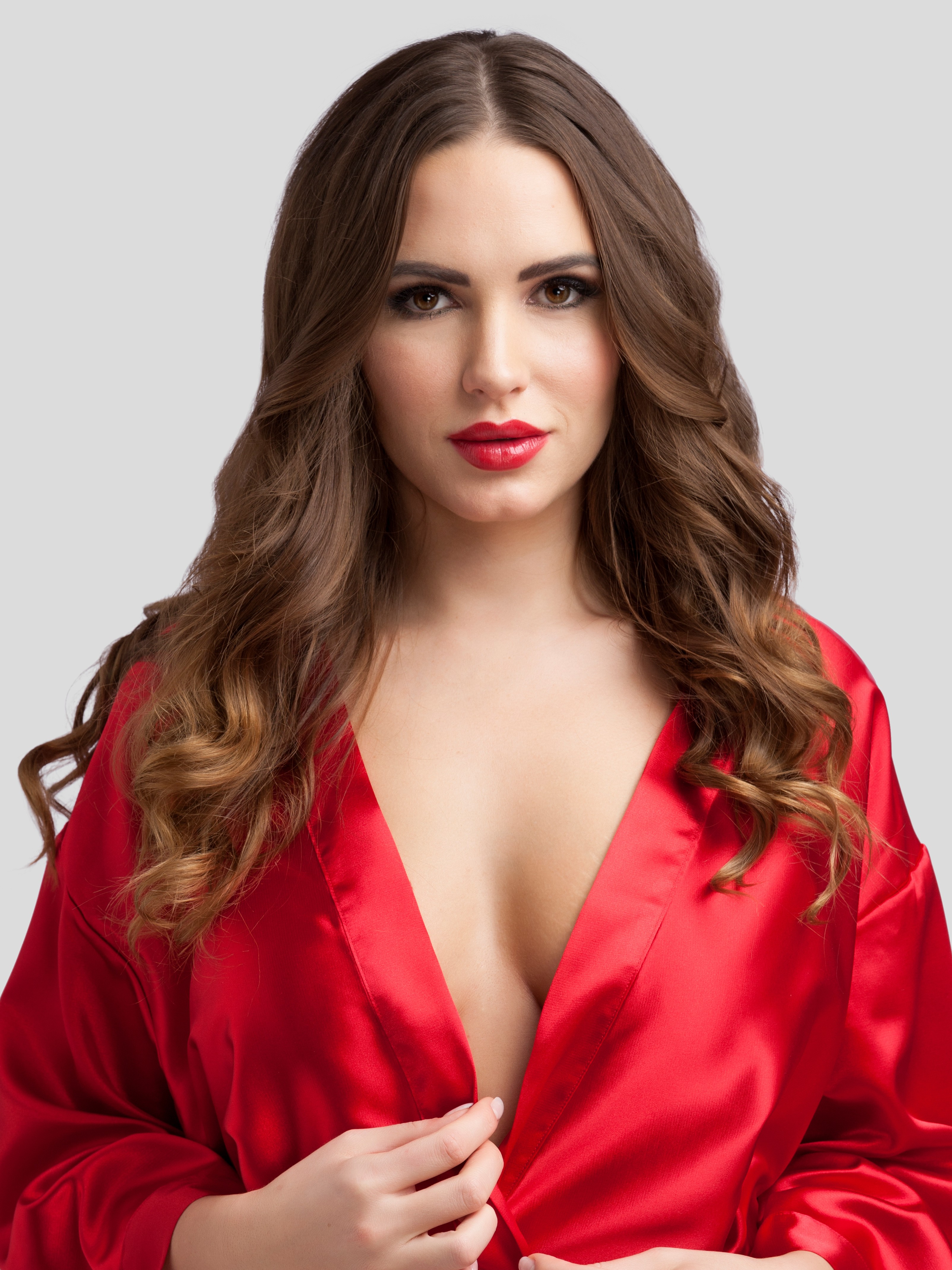 Lovehoney Short Red Satin Robe, Red, hi-res