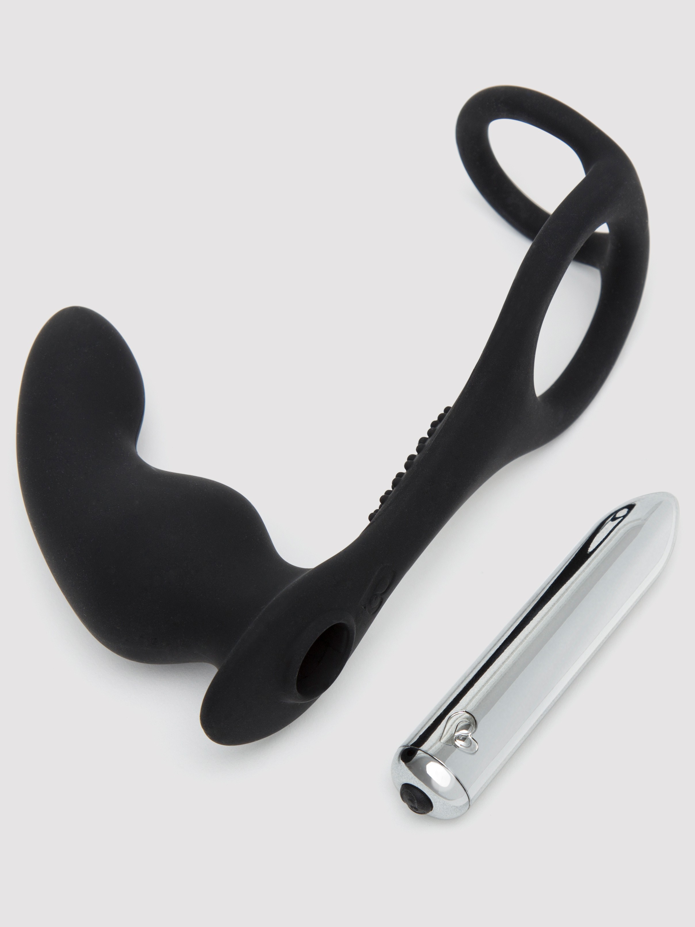 Rocks Off Ro-Zen Pro Twin Cock Ring with 10 Function Rechargeable Butt Plug, Black, hi-res