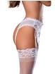 Exposed Lace Garter Belt in White, White, hi-res
