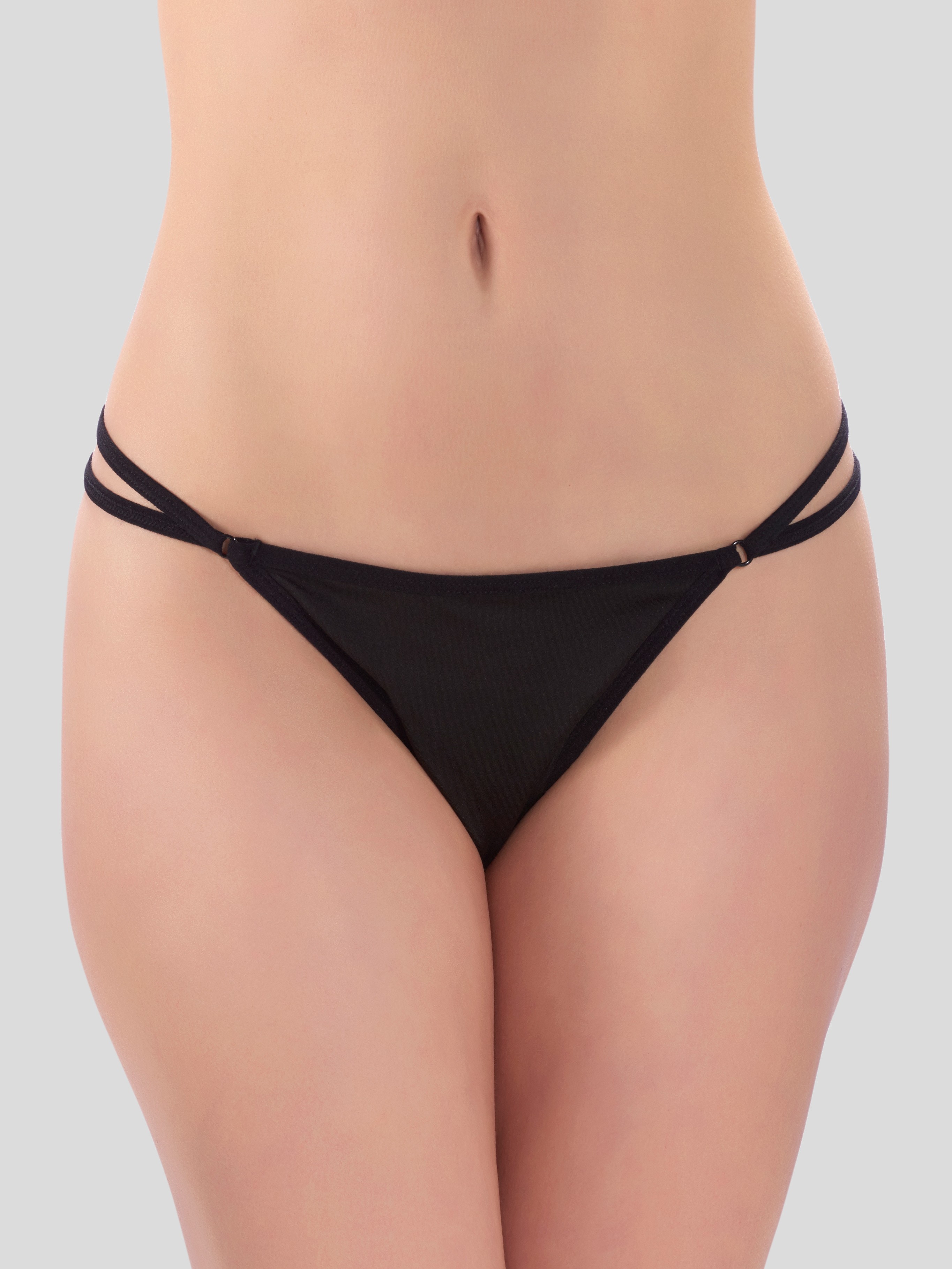 Lovehoney Crotchless Red Heart-Back G-String, Black, hi-res