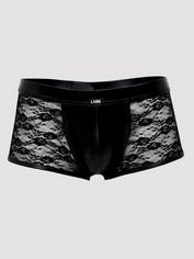 LHM Wet Look and Lace Boxer Shorts, Black, hi-res