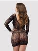 Lovehoney Lace Criss-Cross Long-Sleeve Mini Dress, Black, hi-res