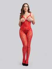 Lovehoney Love On Top Crotchless Open Cup Bodystocking, Red, hi-res