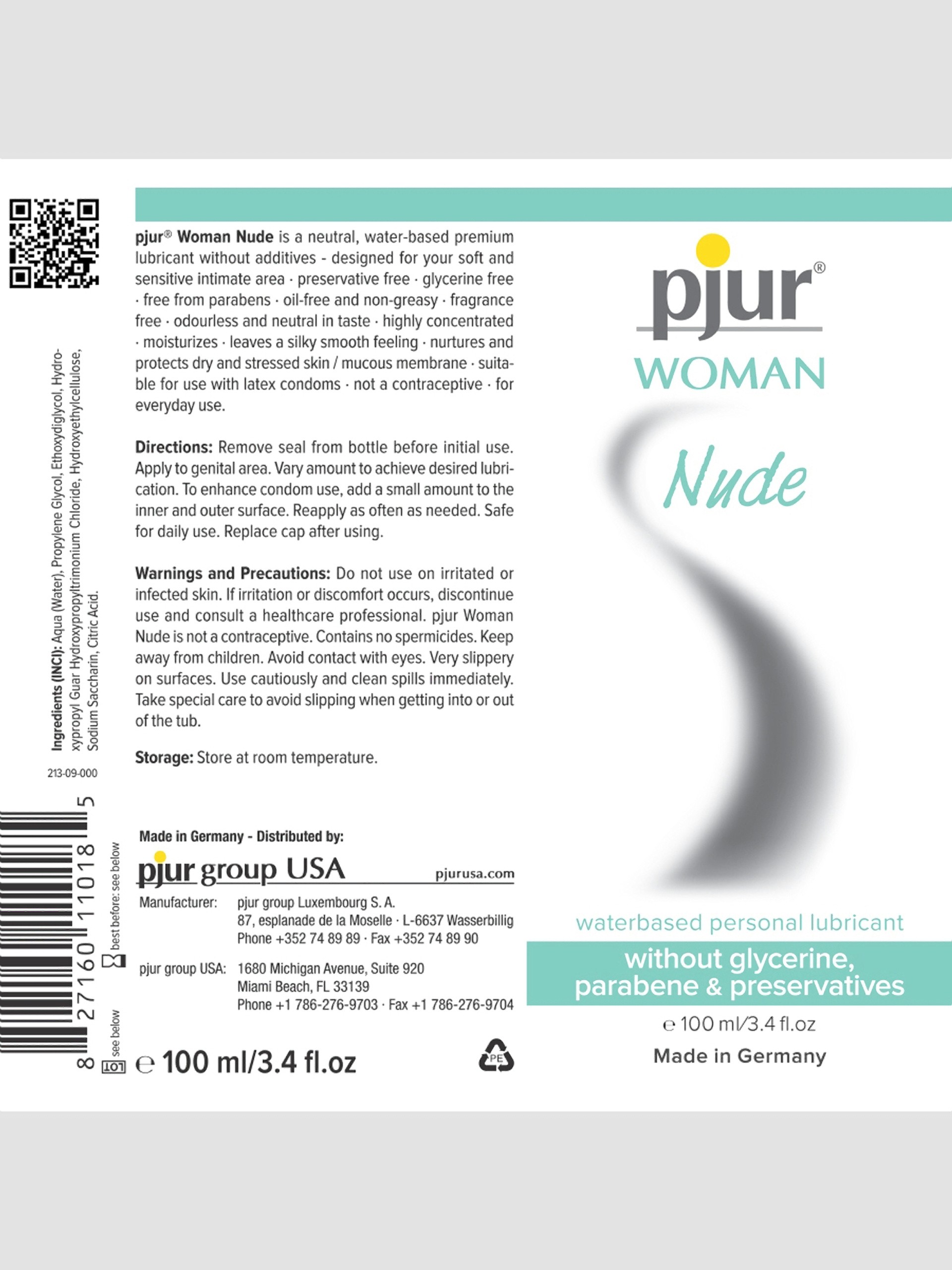 pjur Woman Nude Sensitive Water-Based Lubricant 3.4 fl oz, , hi-res