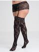 Lovehoney Rose-Patterned Lace Stockings, Black, hi-res