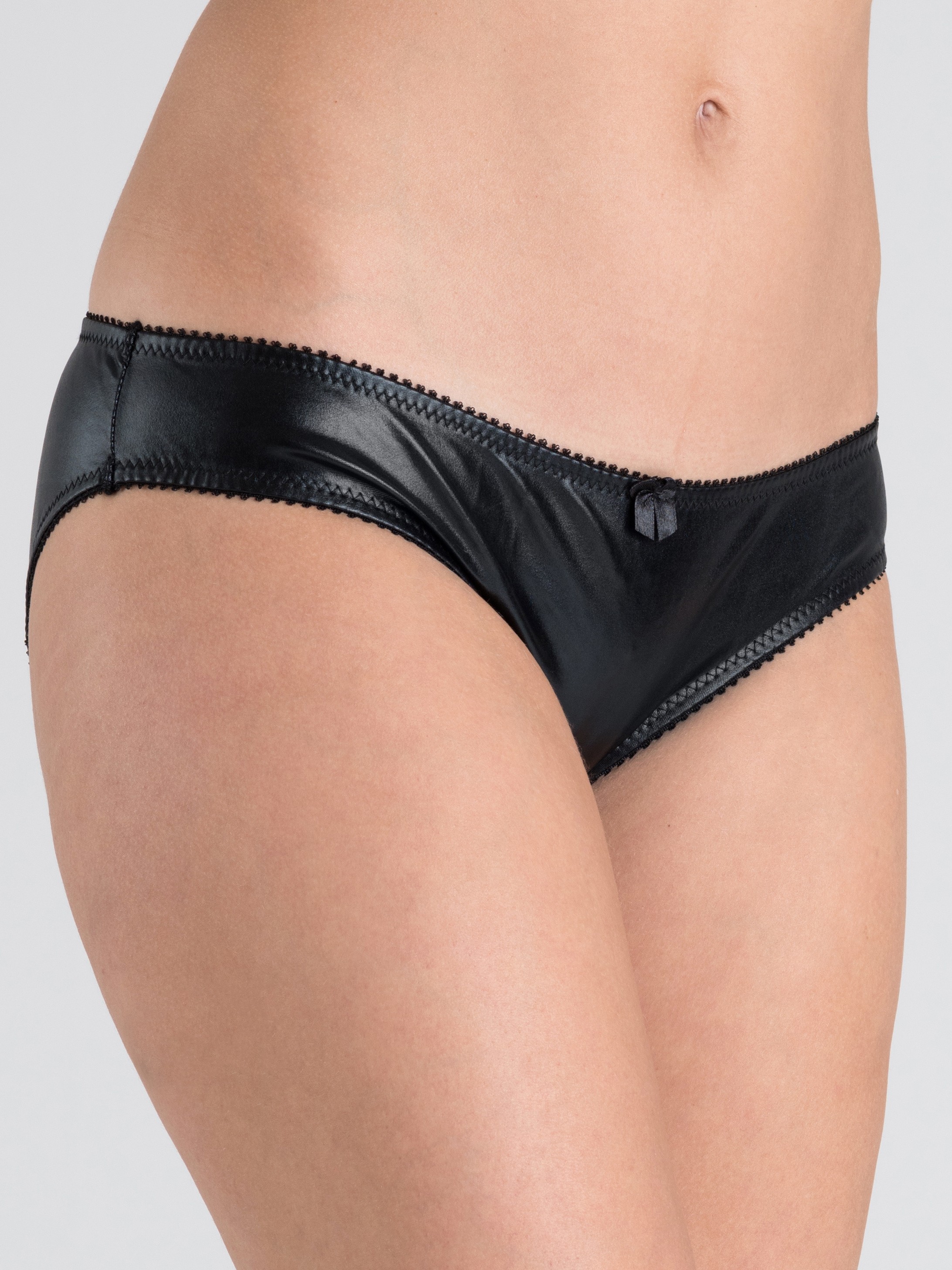 Lovehoney Wet Look Open Back Briefs, Black, hi-res