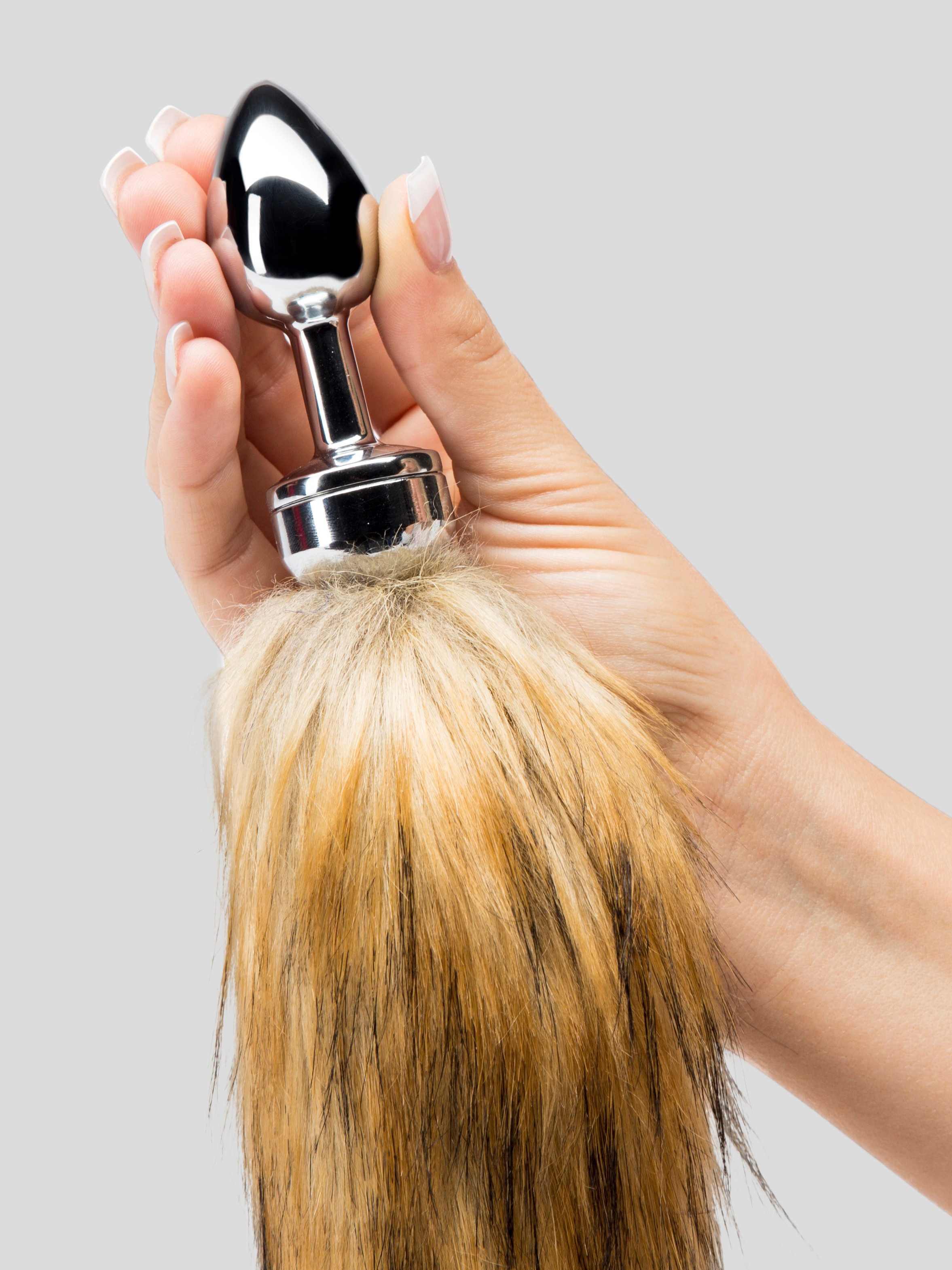 DOMINIX Deluxe Stainless Steel Medium Faux Fox Tail Butt Plug, Silver, hi-res
