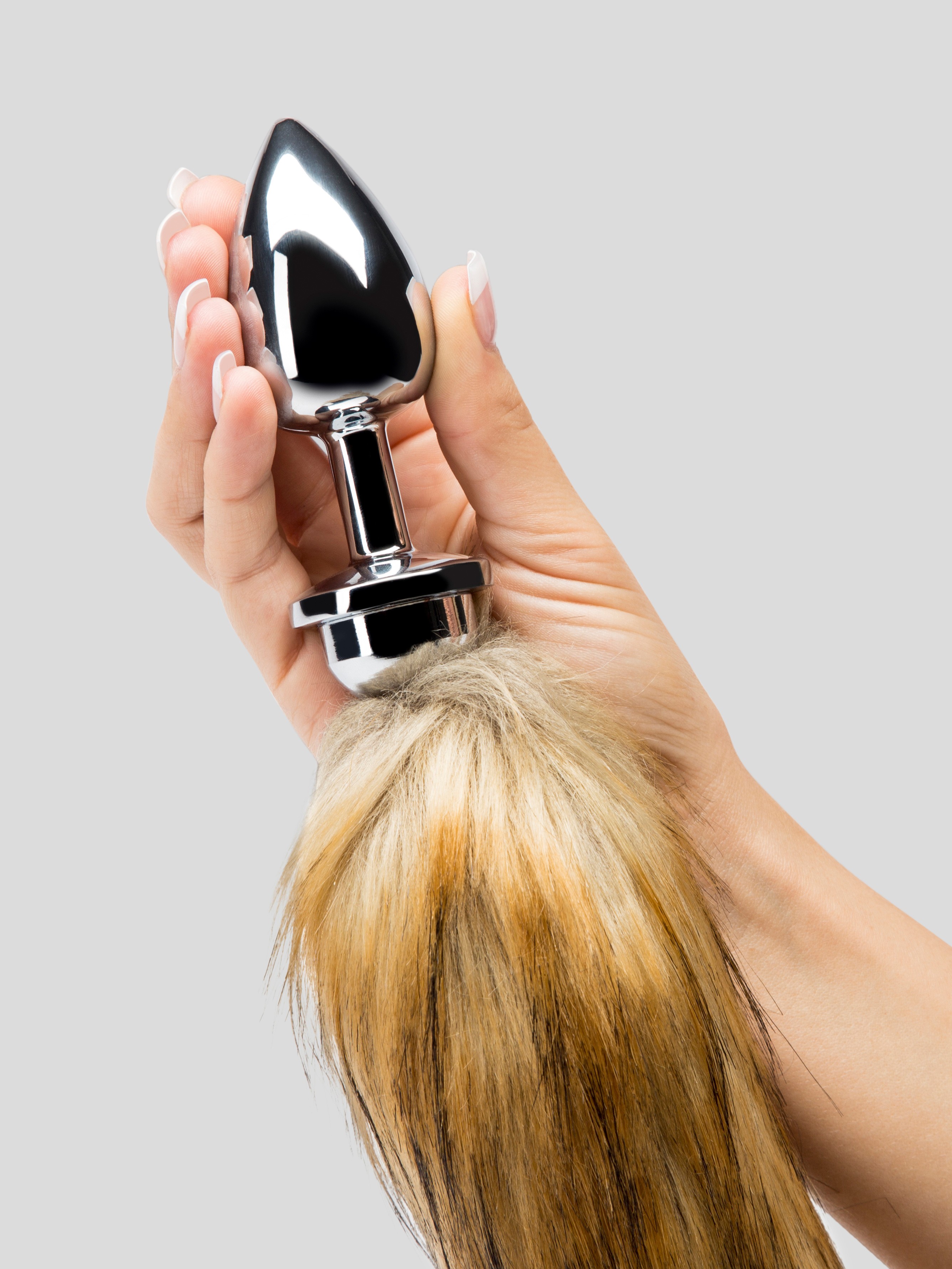 DOMINIX Deluxe Large Stainless Steel Faux Fox Tail Butt Plug 4 Inch, Silver, hi-res