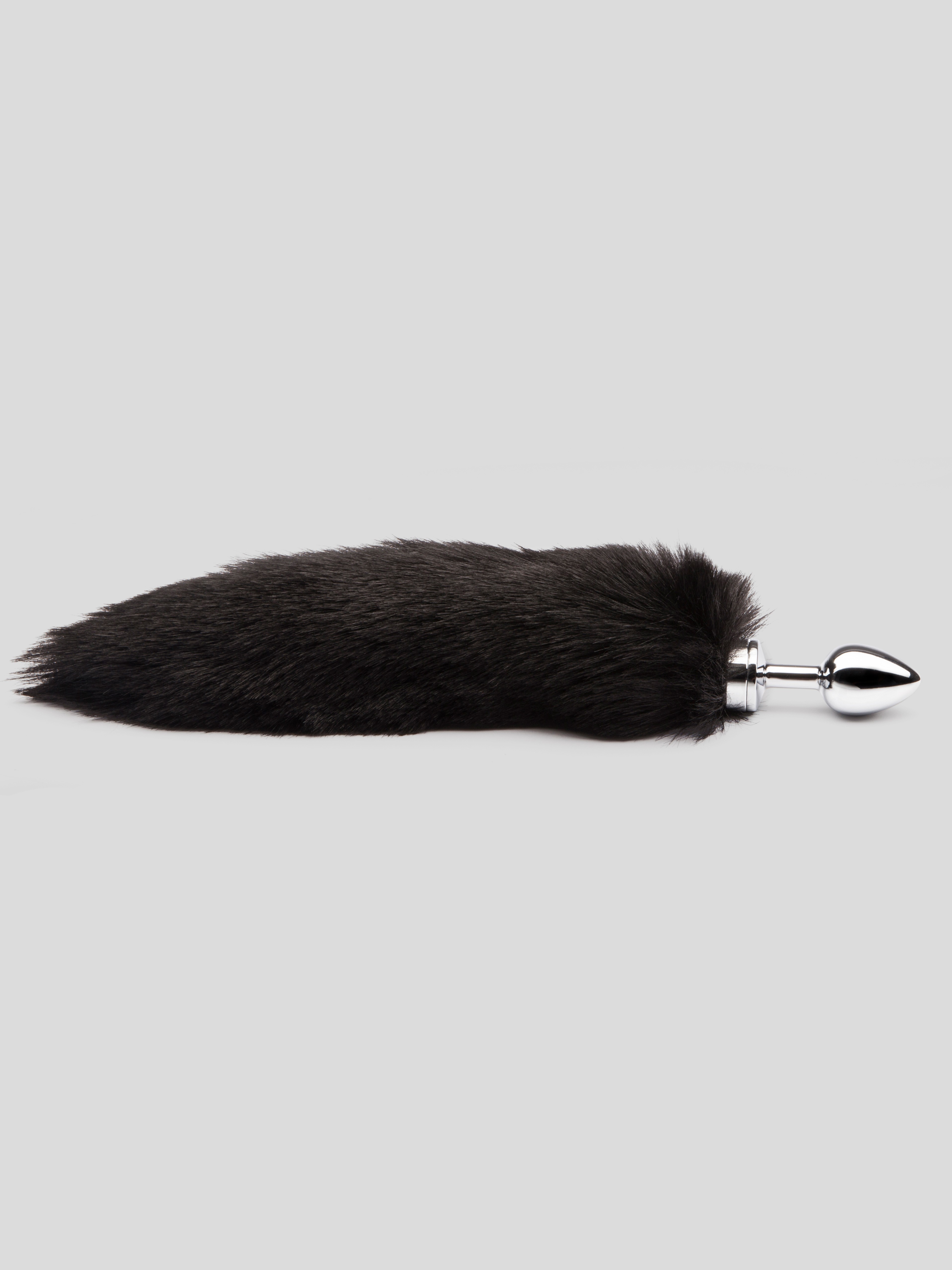 DOMINIX Deluxe Stainless Steel Medium Faux Fur Animal Tail Butt Plug, Black, hi-res