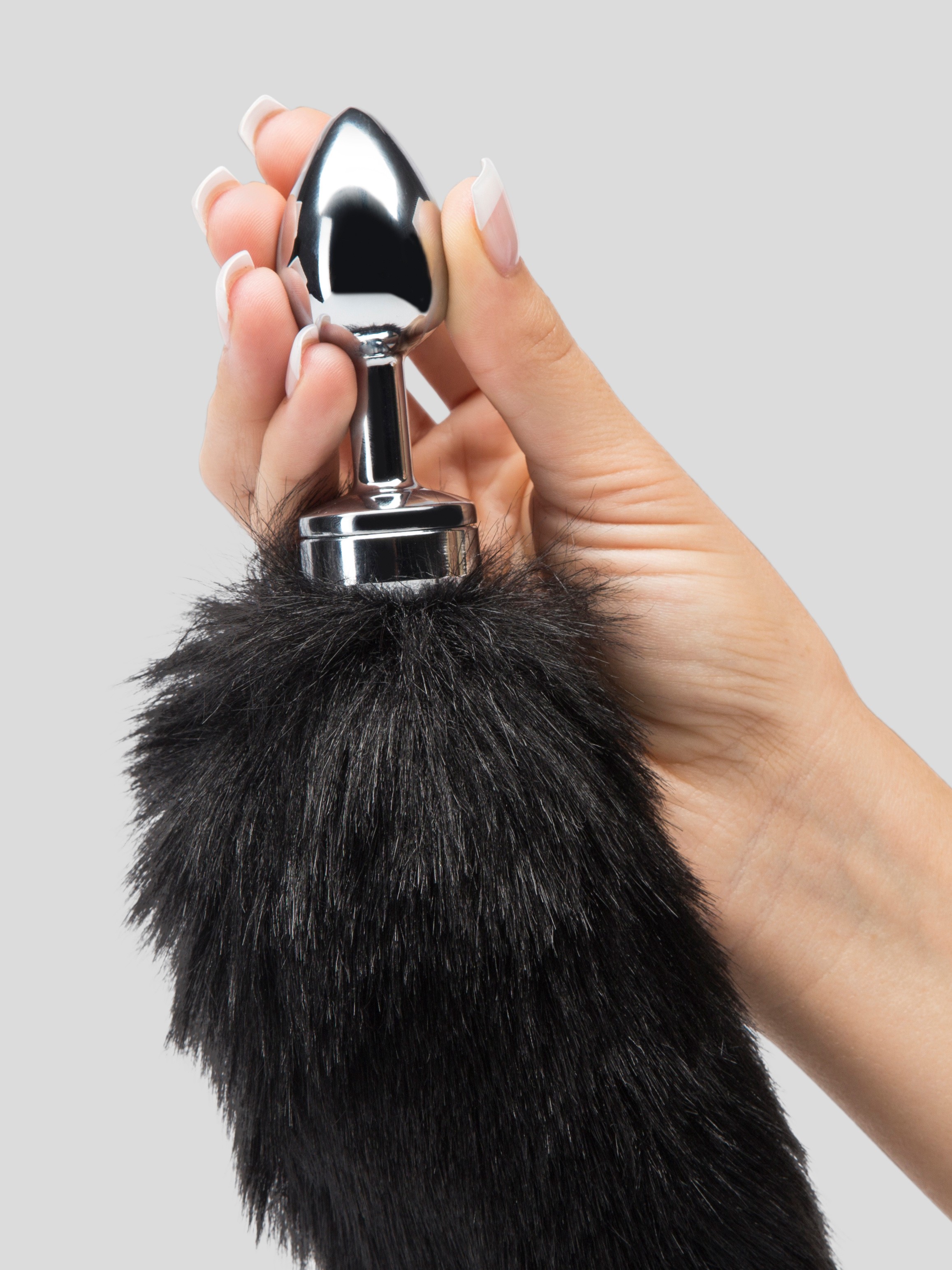 DOMINIX Deluxe Stainless Steel Medium Faux Fur Animal Tail Butt Plug, Black, hi-res