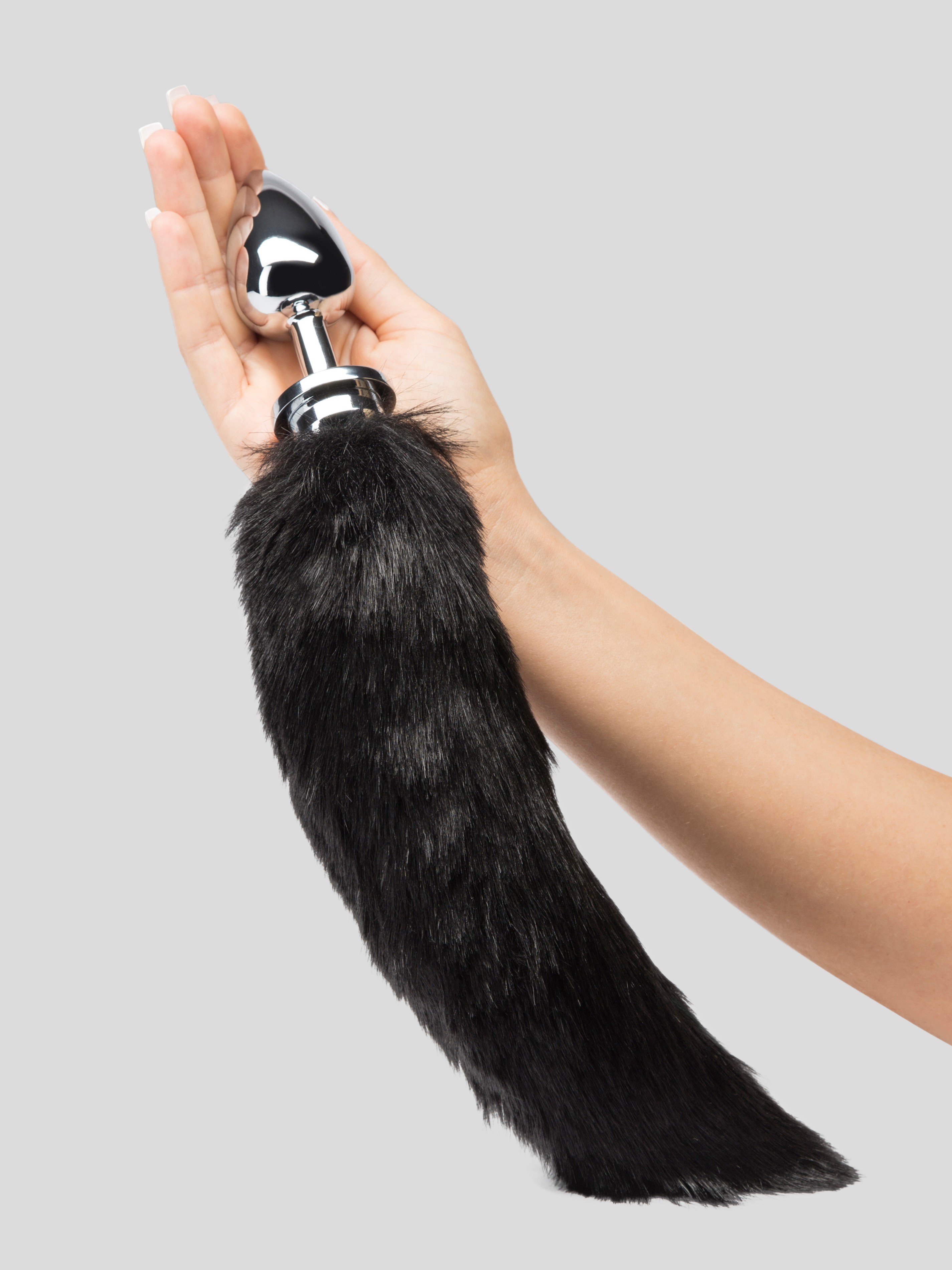 DOMINIX Deluxe Large Stainless Steel Faux Fur Animal Tail Butt Plug, Black, hi-res