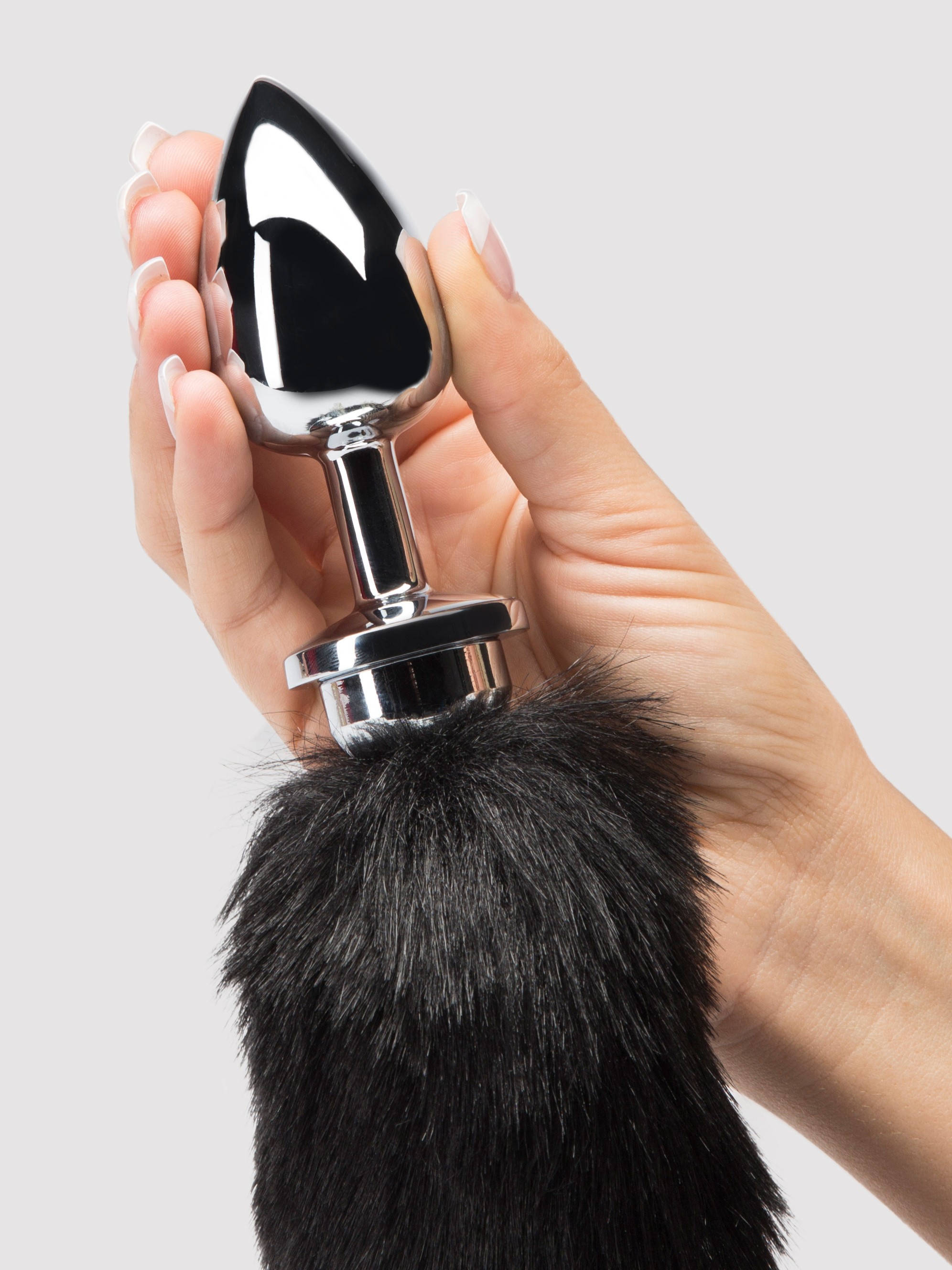 DOMINIX Deluxe Large Stainless Steel Faux Fur Animal Tail Butt Plug, Black, hi-res