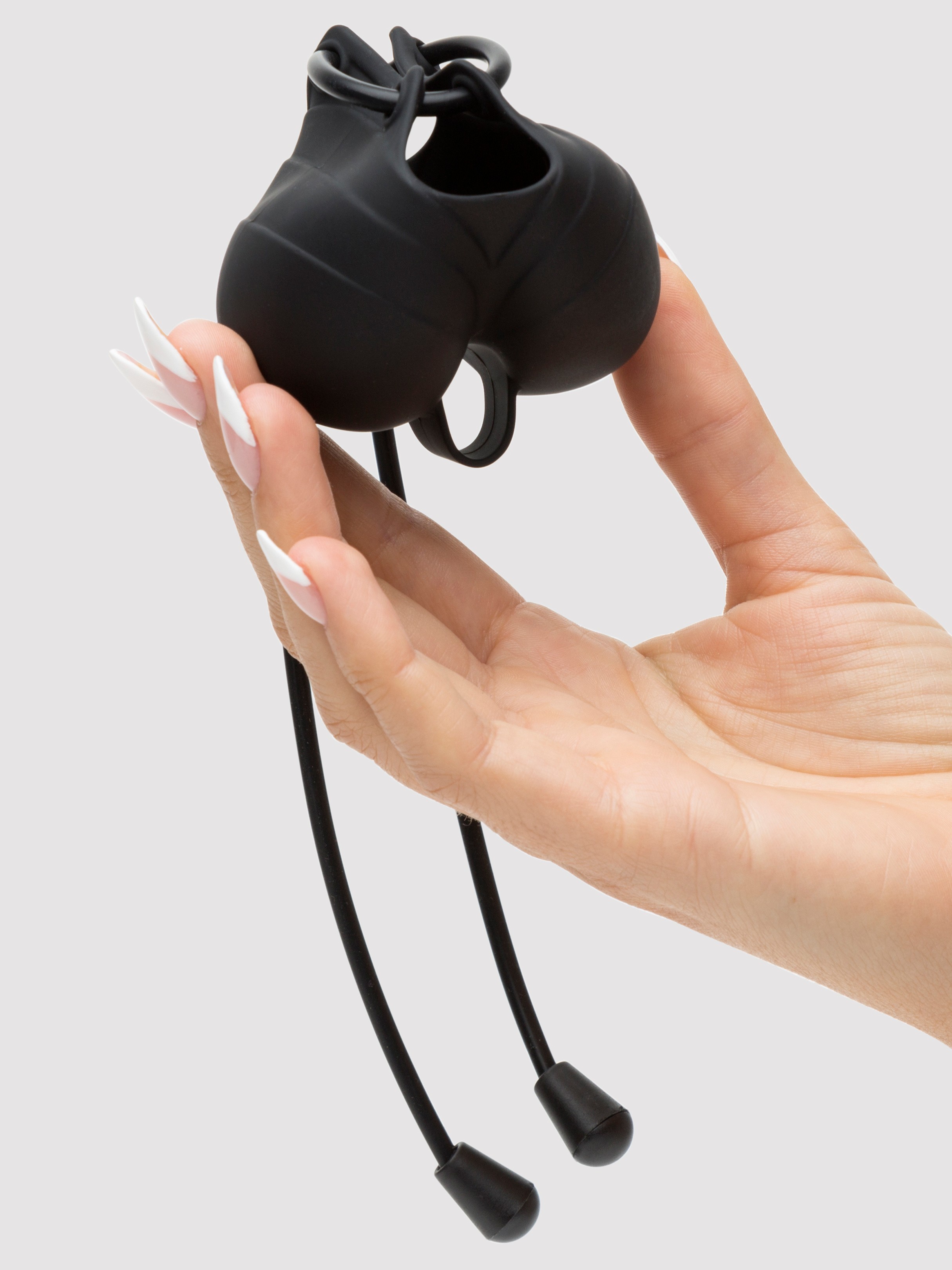 Bad Kitty Adjustable Cock Ring with Ball Bag, Black, hi-res