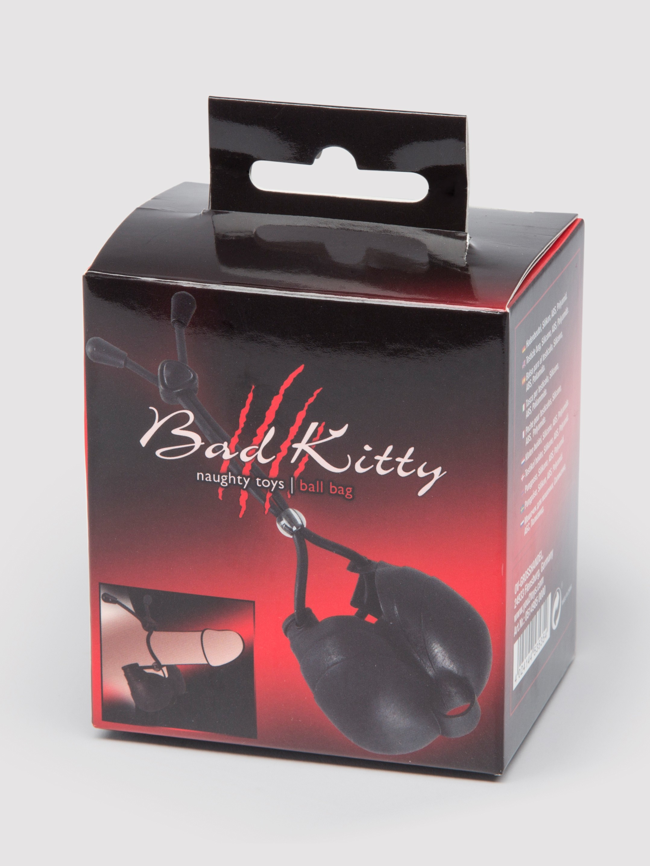 Bad Kitty Adjustable Cock Ring with Ball Bag, Black, hi-res