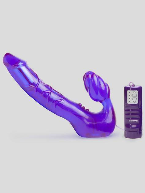 Lovehoney Double Wow Strapless Strap-On Dildo Vibrator 7 Inch, Purple, hi-res