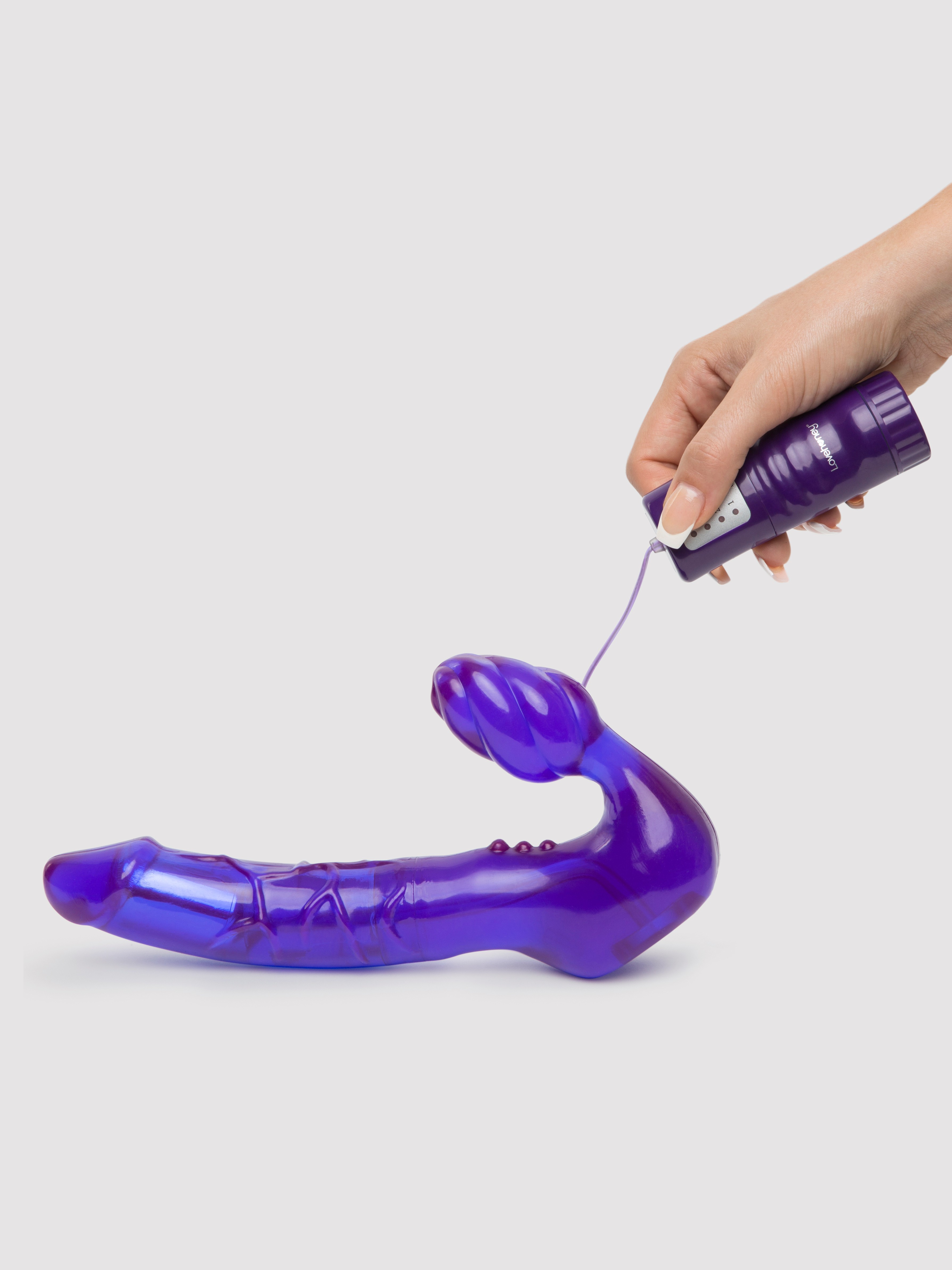 Lovehoney Double Wow Strapless Strap-On Dildo Vibrator 7 Inch, Purple, hi-res