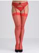 Lovehoney Black Fishnet Lace Top Thigh High Stockings, Red, hi-res