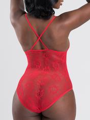 Lovehoney Crotchless Lace Peek-a-Boo Body, Red, hi-res