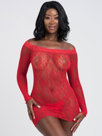 Lovehoney Off the Shoulder Red Lace Mini Dress