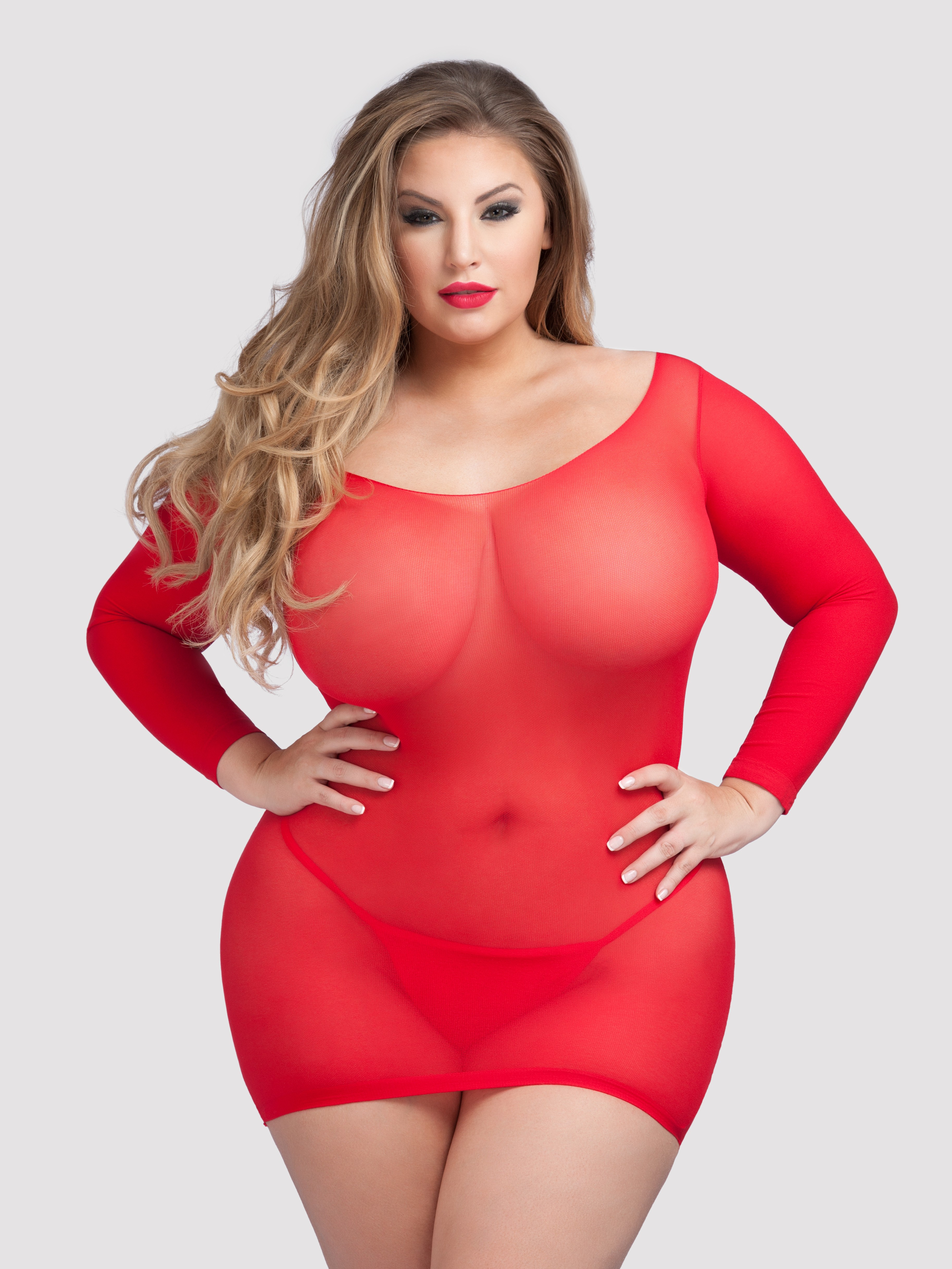 Lovehoney Long Sleeve Black Mini Dress, Red, hi-res