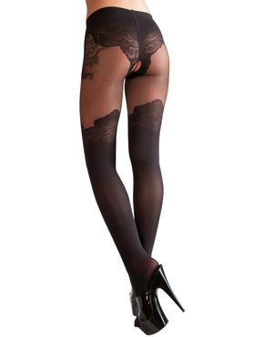 Cottelli Black Crotchless Hold-Up Print Tights