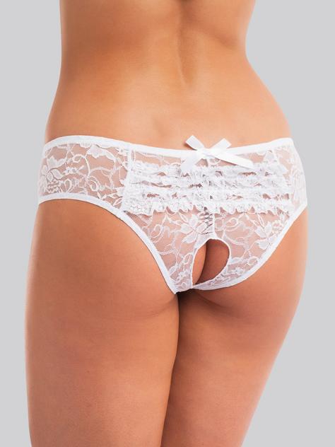Lovehoney Crotchless Lace Ruffle-Back Knickers, , hi-res