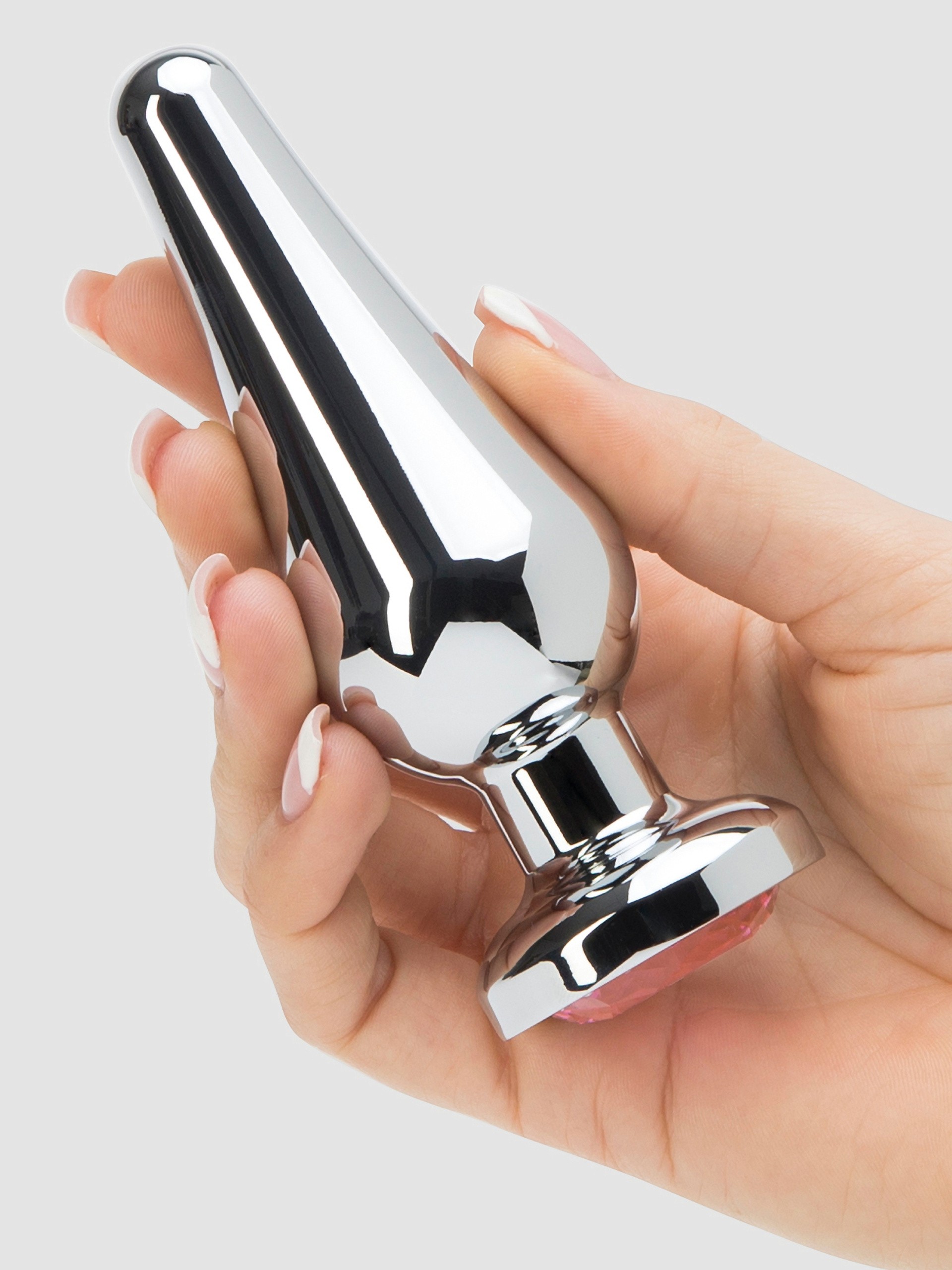 LuxGem Pink Jewelled Metal Butt Plug 4 Inch, Silver, hi-res