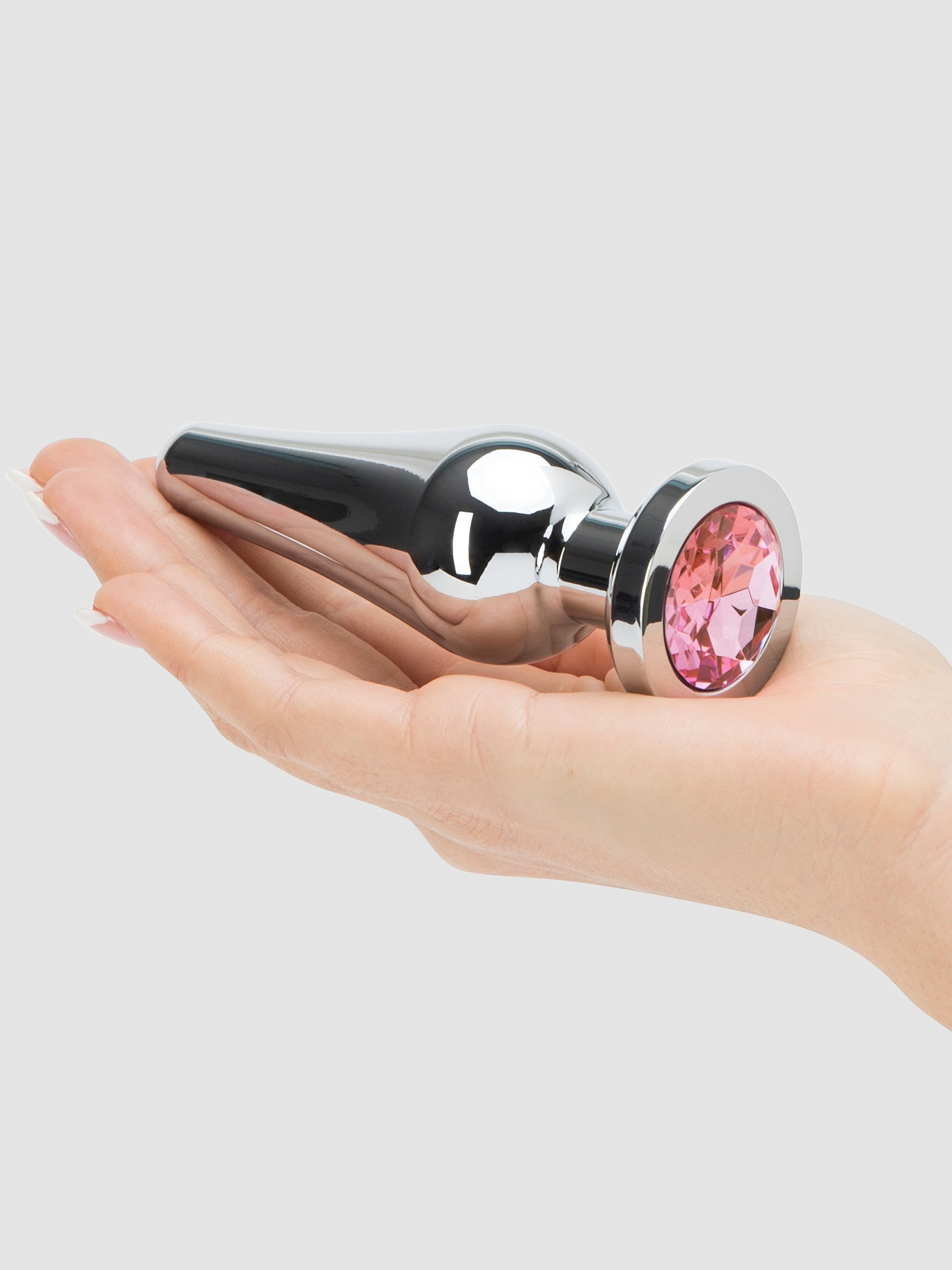 LuxGem Pink Jewelled Metal Butt Plug 4 Inch, Silver, hi-res
